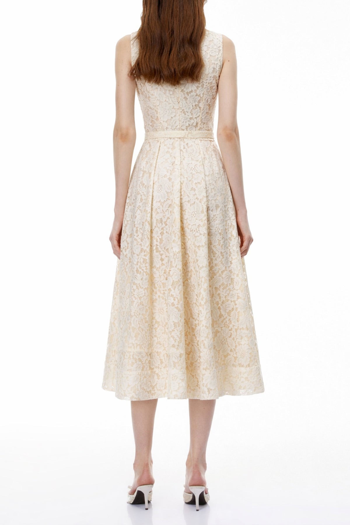 Golnar White Sleeveless Floral Lace Maxi Dress