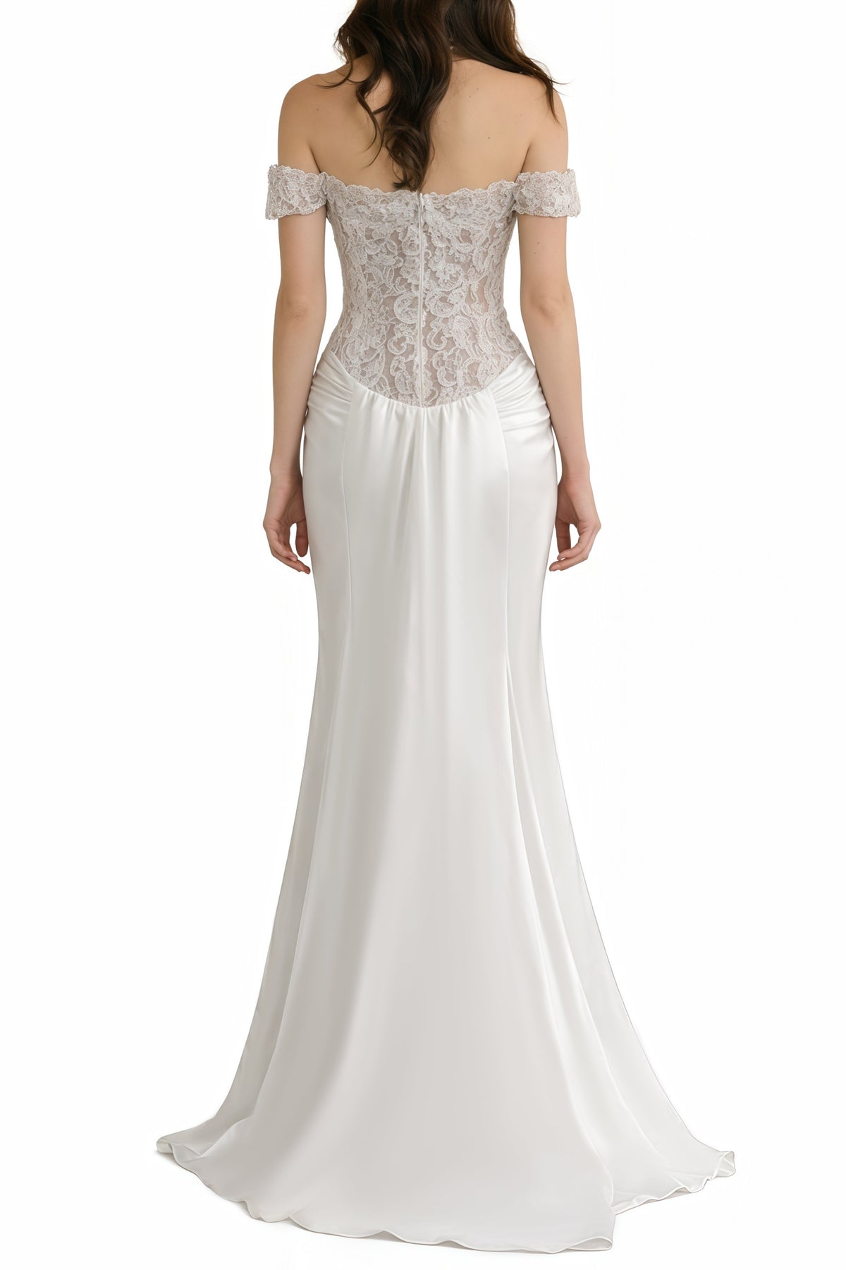 Grace White Satin Maxi Dress with Lace Panels