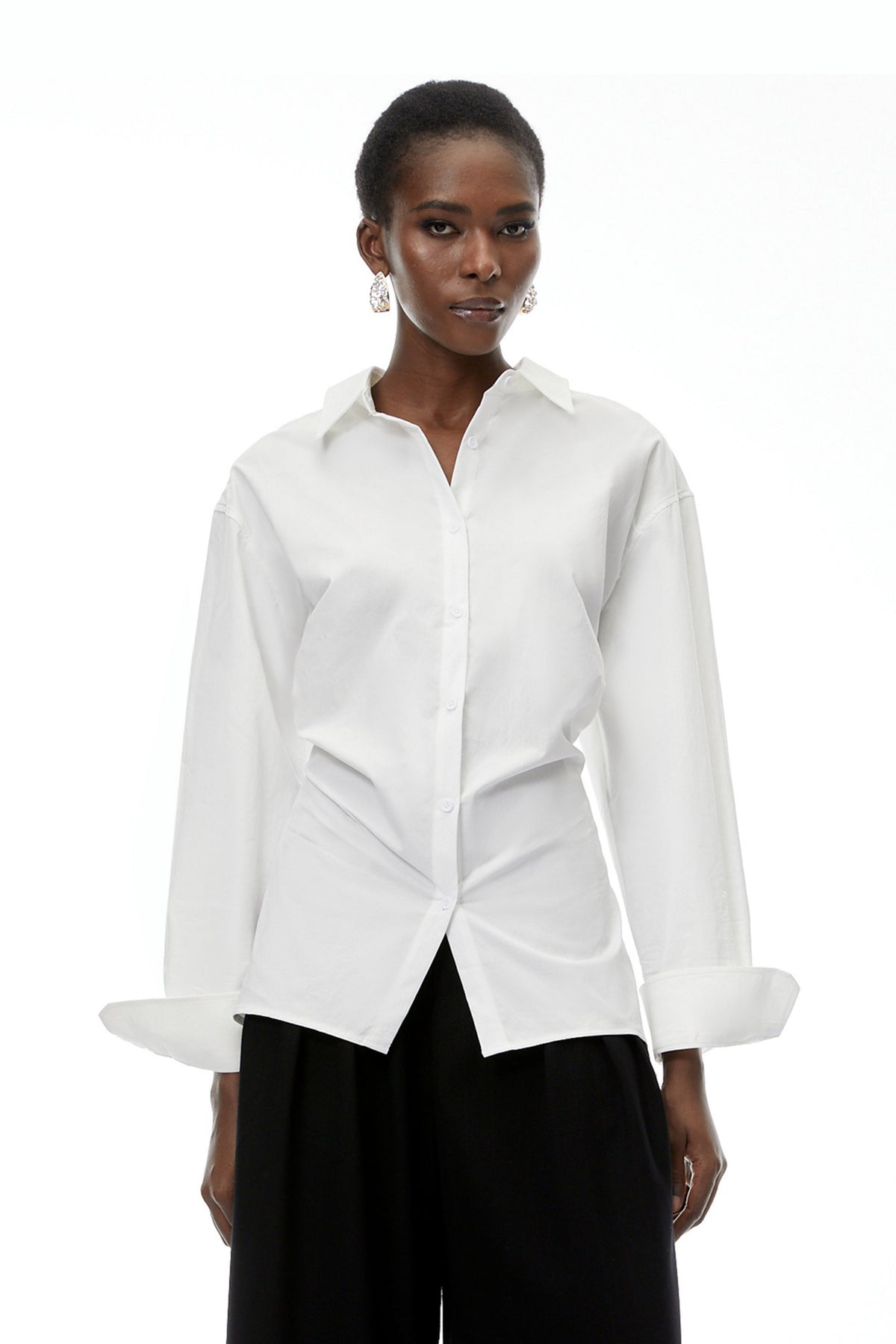 Gracie White Cinched Waist Shirt