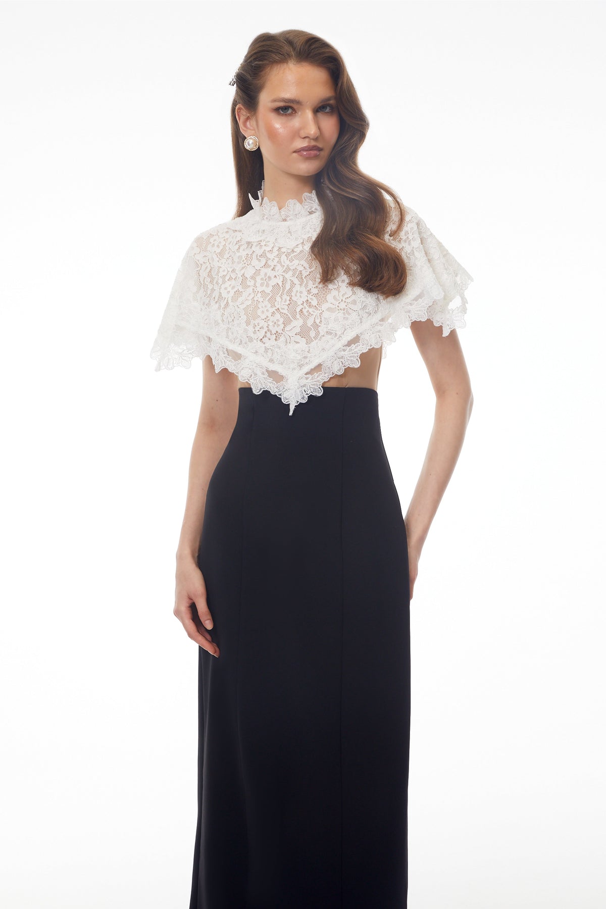 Greta Black Round Neck Lace Cape Maxi Dress