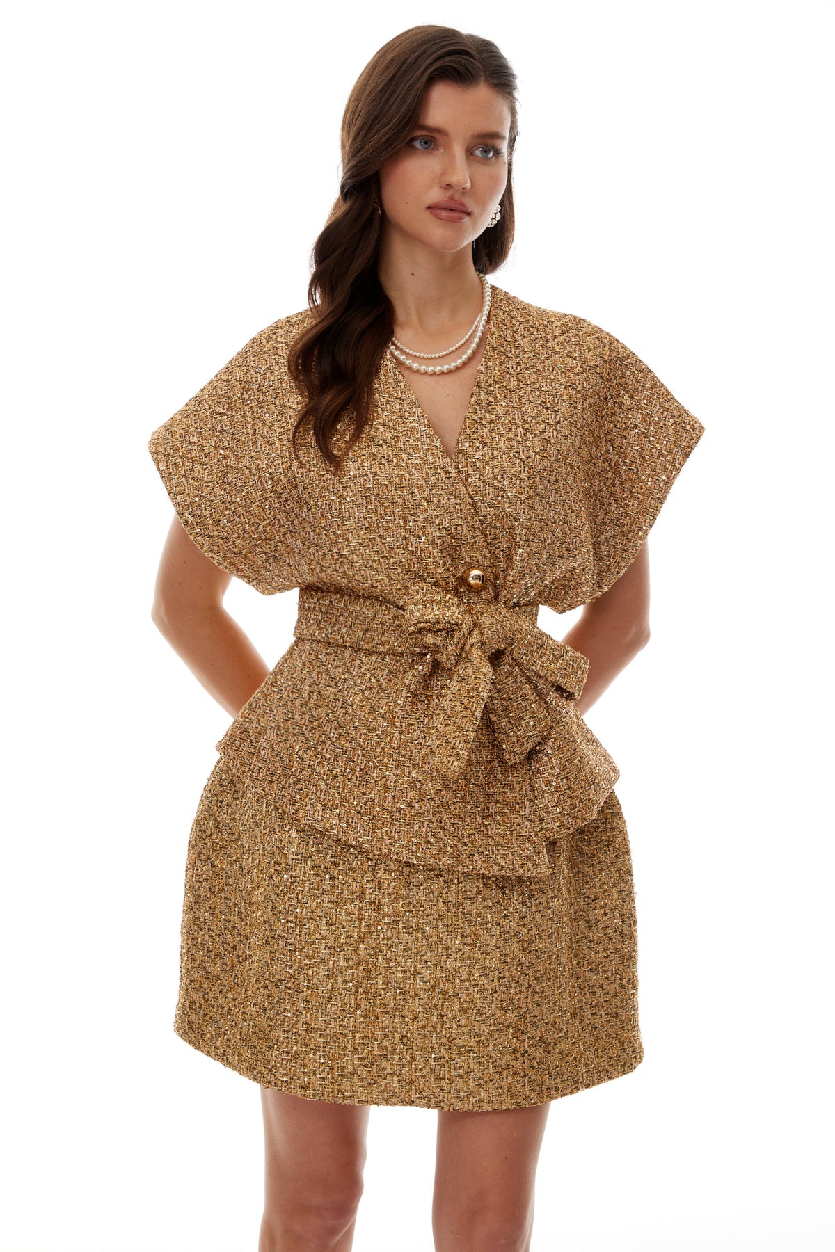 Arna Gold Belted Tweed Waistcoat
