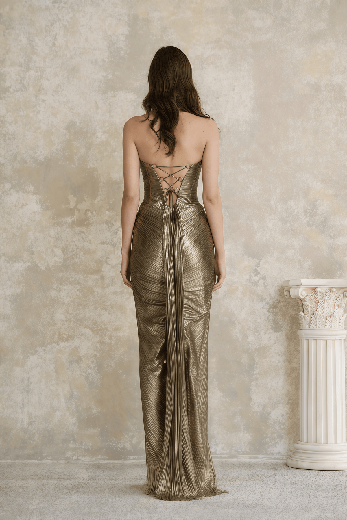 Guillermo Gold Off-Shoulder Maxi Dress