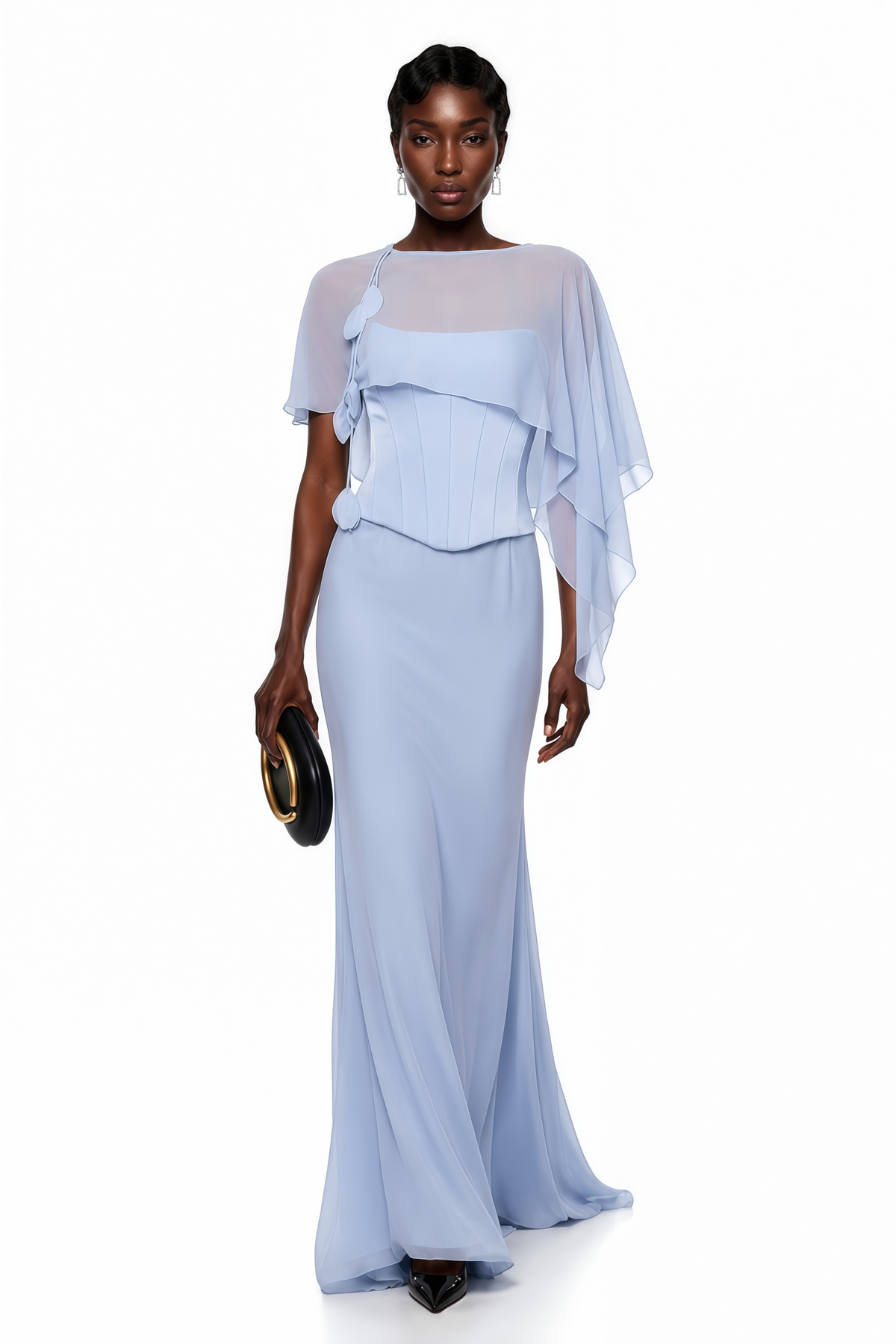 Gwendolyn Blue Corset Top & Skirt Set With Scarf