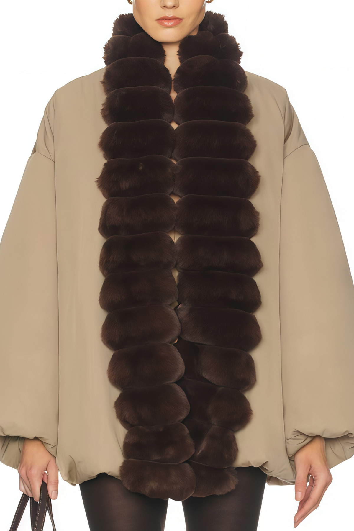 Ileana Khaki Fur Trim Bubble Down Jacket (Final Sale)