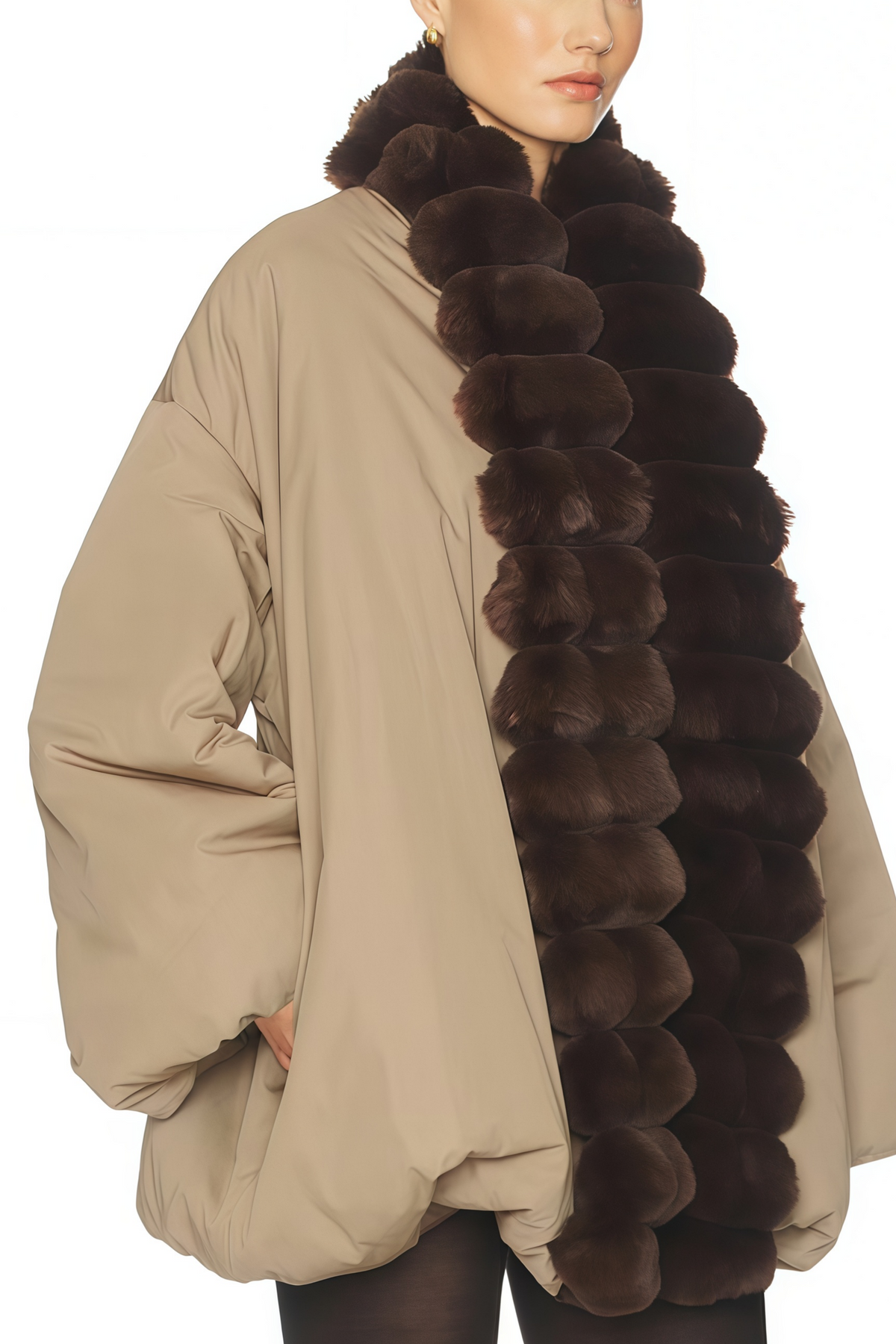 Ileana Khaki Fur Trim Bubble Down Jacket (Final Sale-US Only)