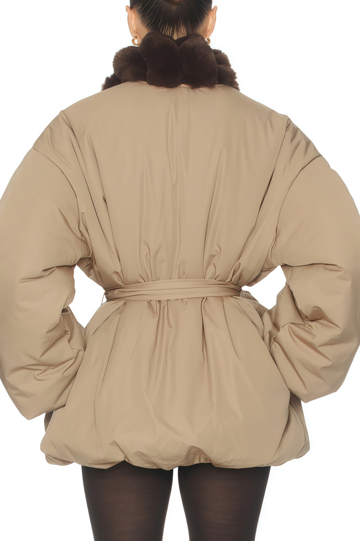 Ileana Khaki Fur Trim Bubble Down Jacket (Final Sale)