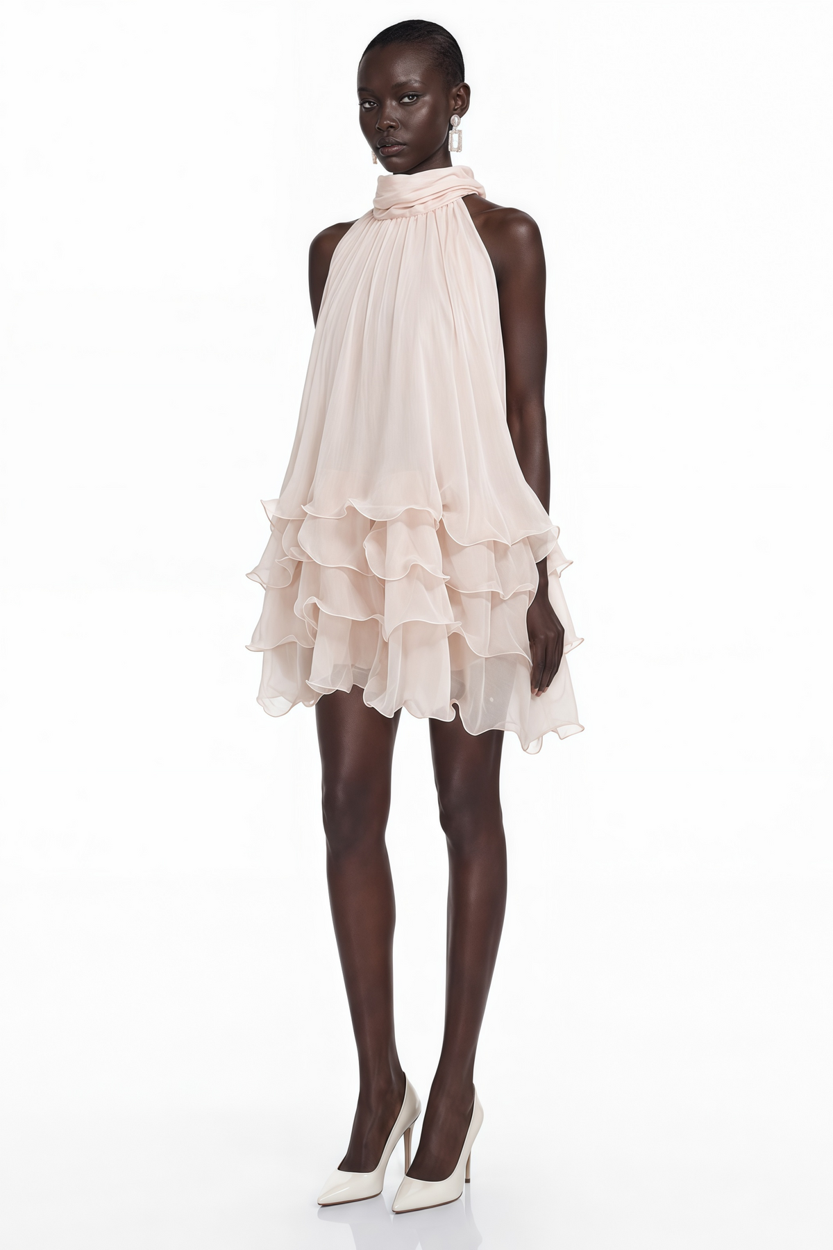Haki Pink Sleeveless Tiered Ruffled Mini Dress