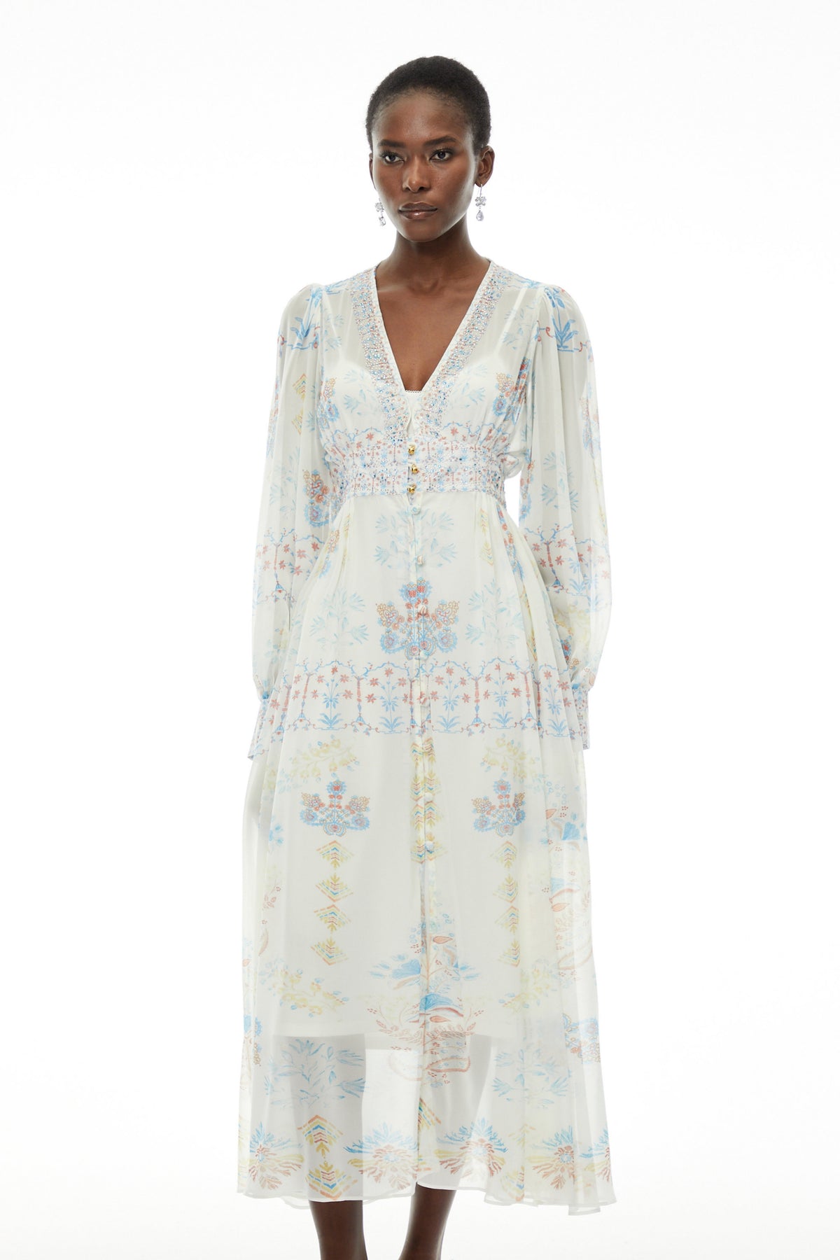 Hannah White Floral Print Chiffon Maxi Dress