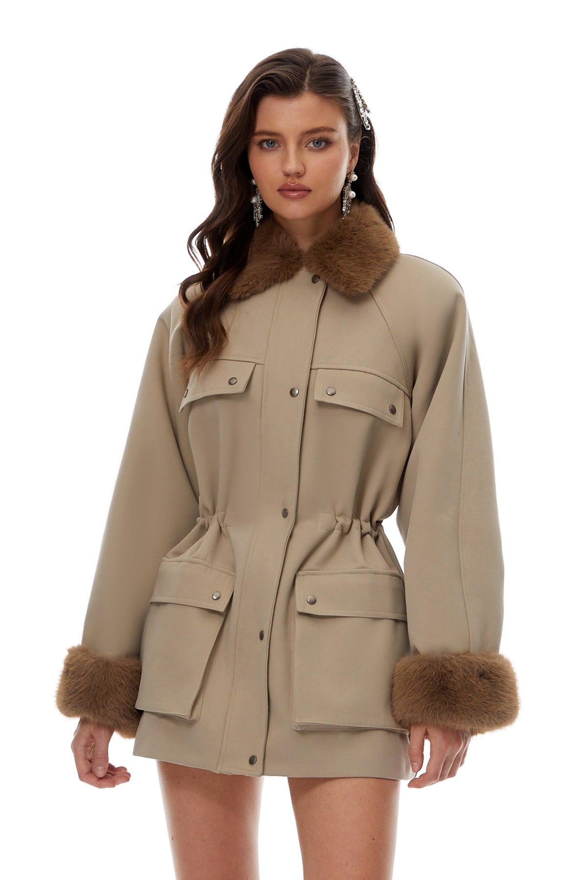 Haven Neutral Faux-Fur Trim Balmoral Jacket (Final Sale-US Only)