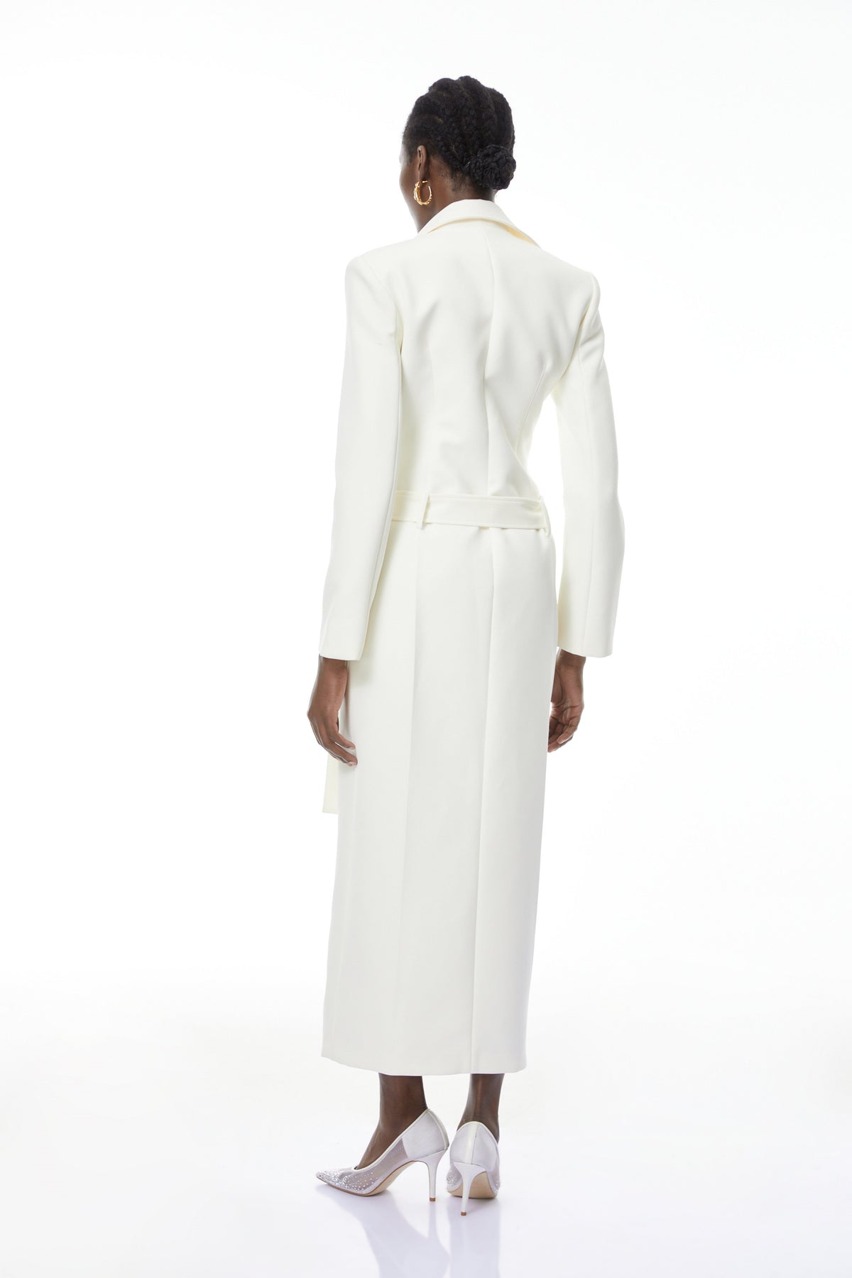 Hazel White Embellished Long Coat