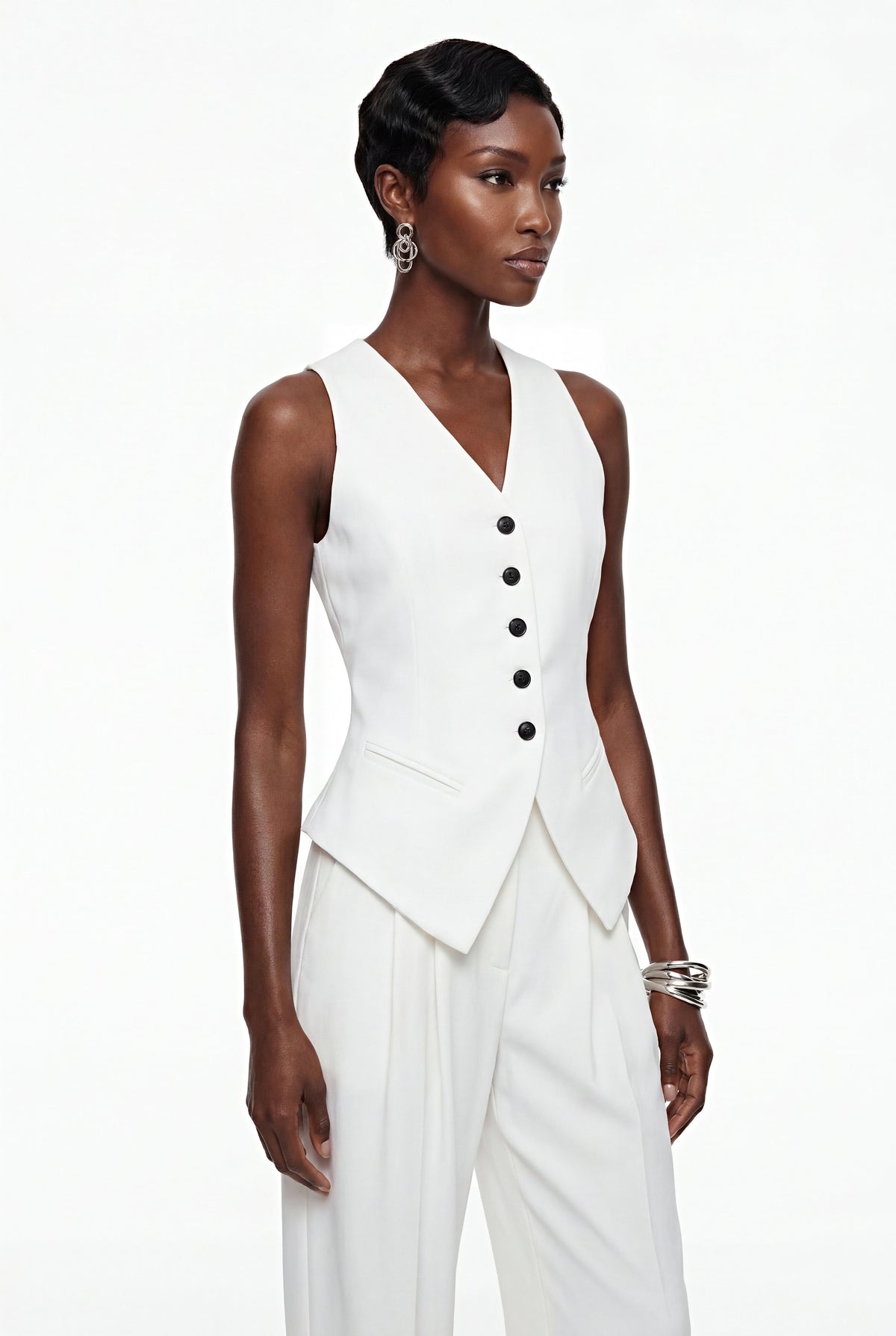 Heidi White Sleeveless Vest & Trousers Set