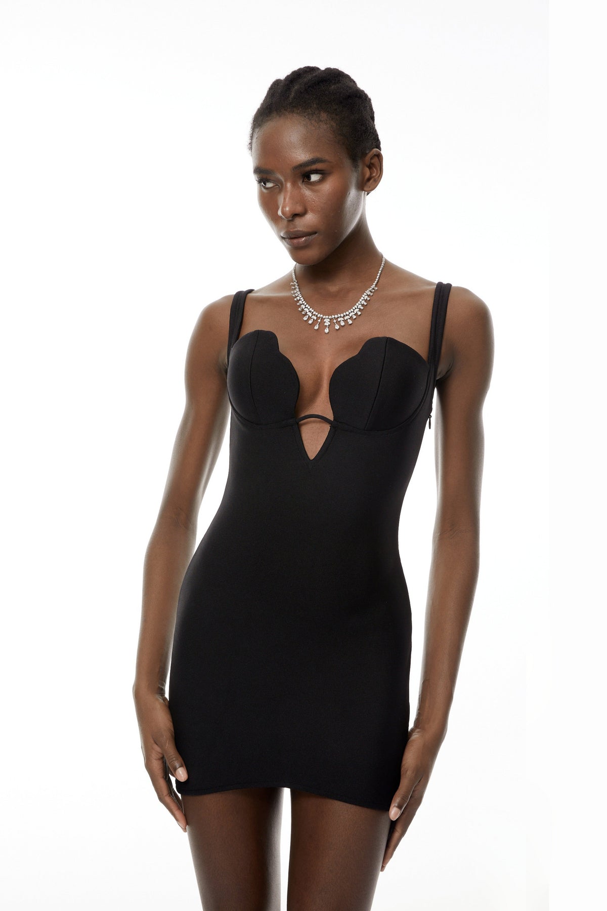 Helmi Black Deep V-Neck Mini Dress