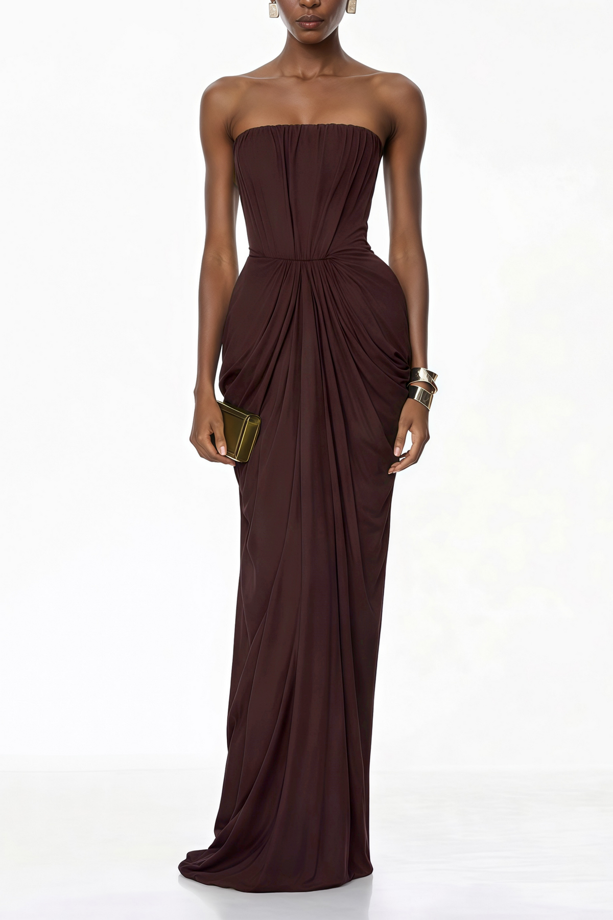Honoria Chocolate Brown Off Shoulder Maxi Dress