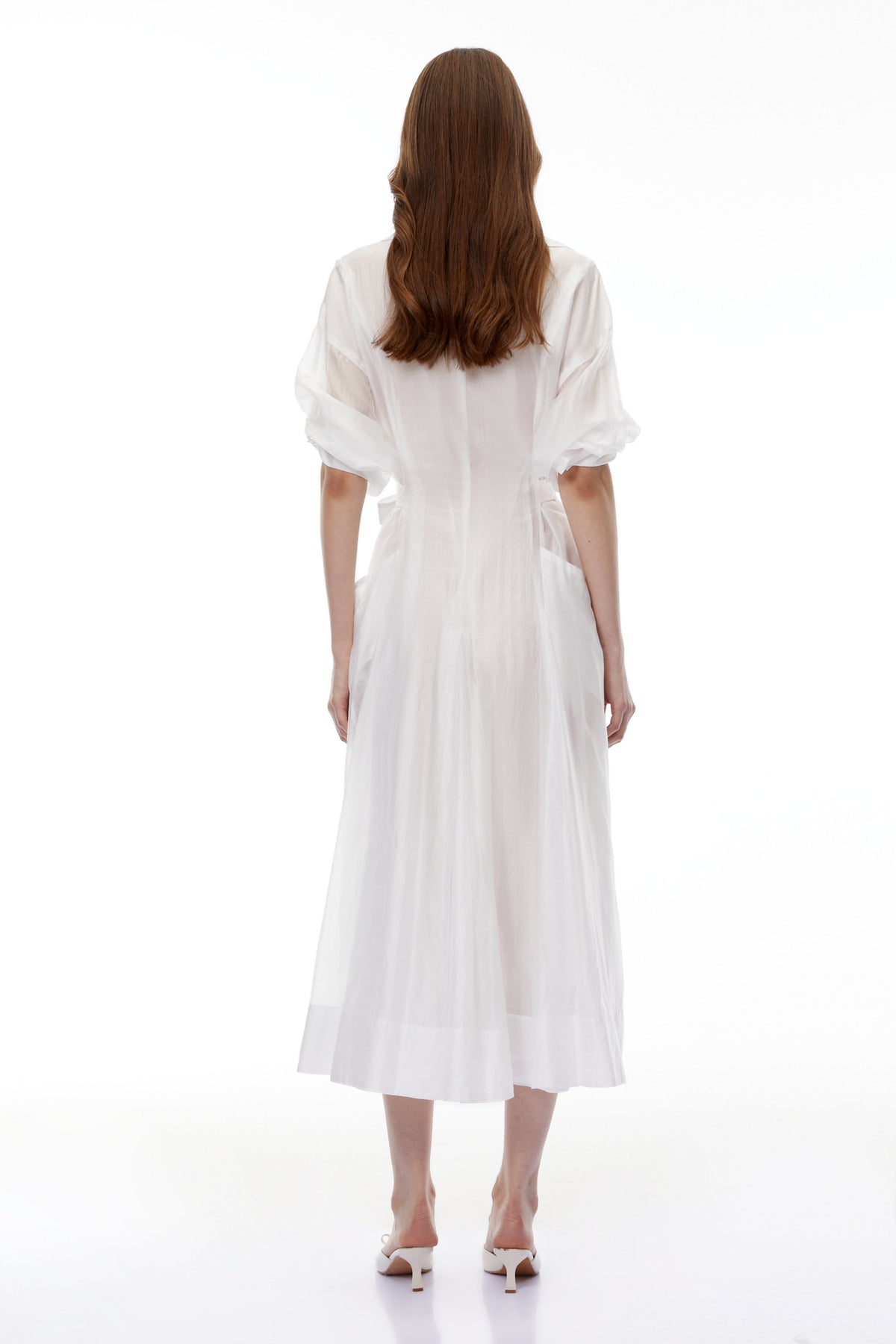 Hortensia White Plunge Neck Flared Maxi Dress