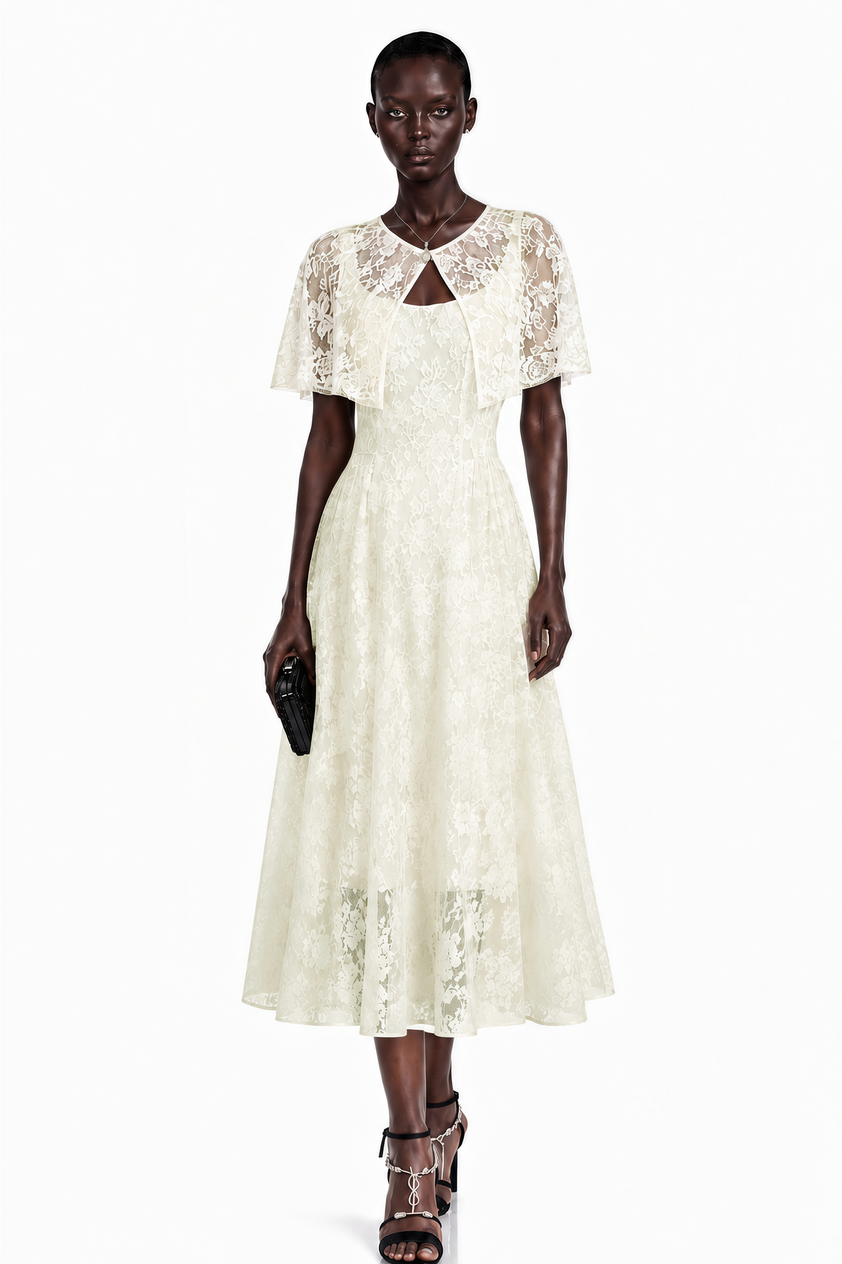 Huia Cream Lace Midi Dress with Cape