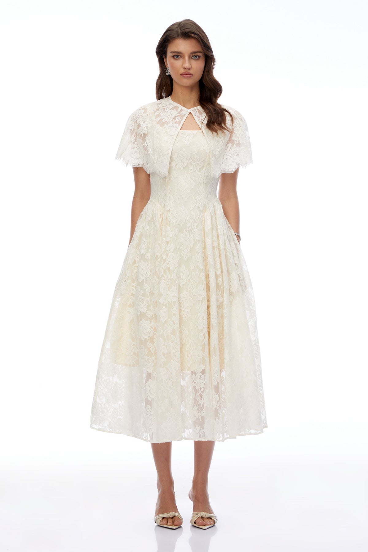 Huia Cream Lace Midi Dress with Cape