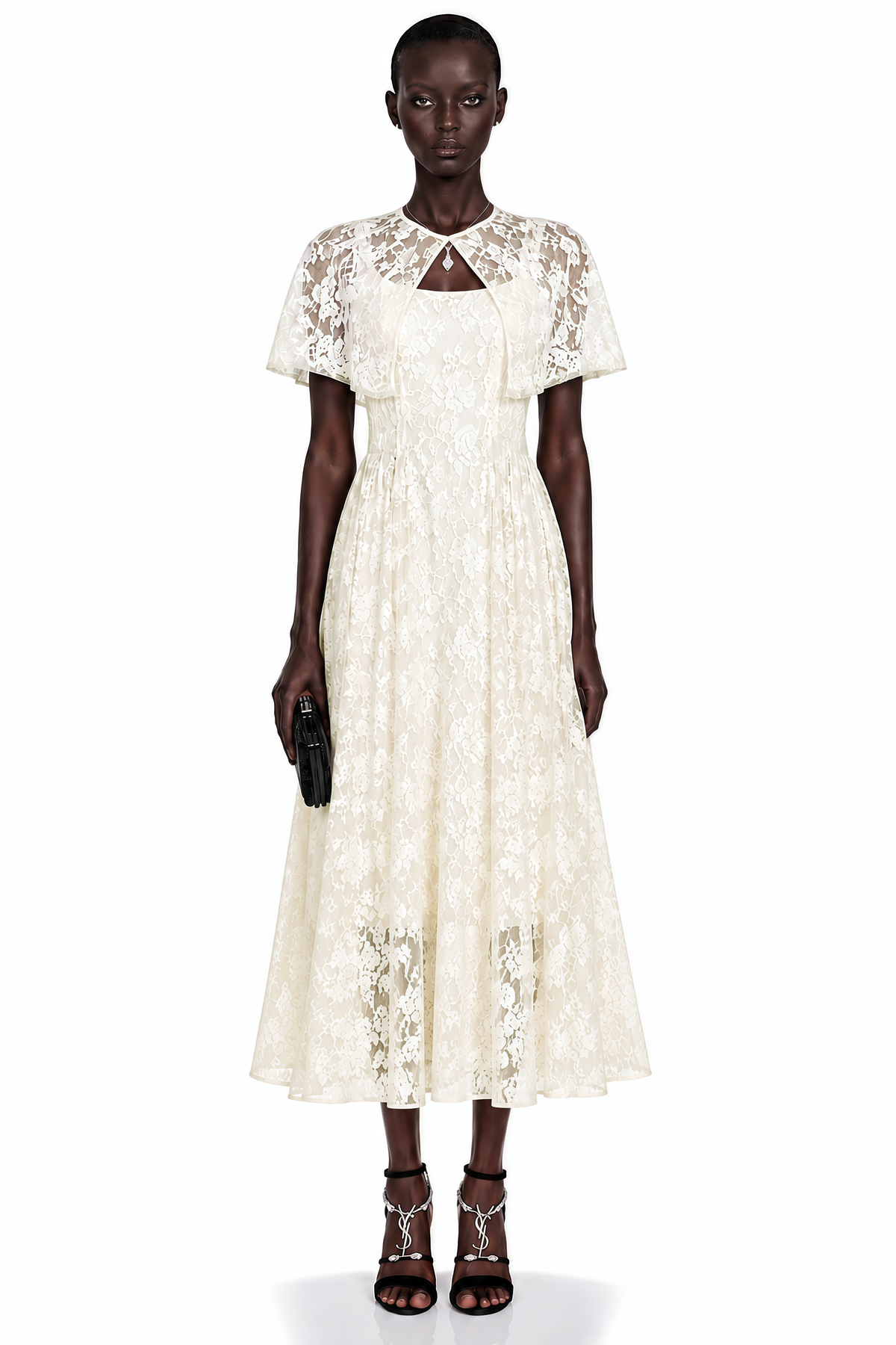 Huia Cream Lace Midi Dress with Cape