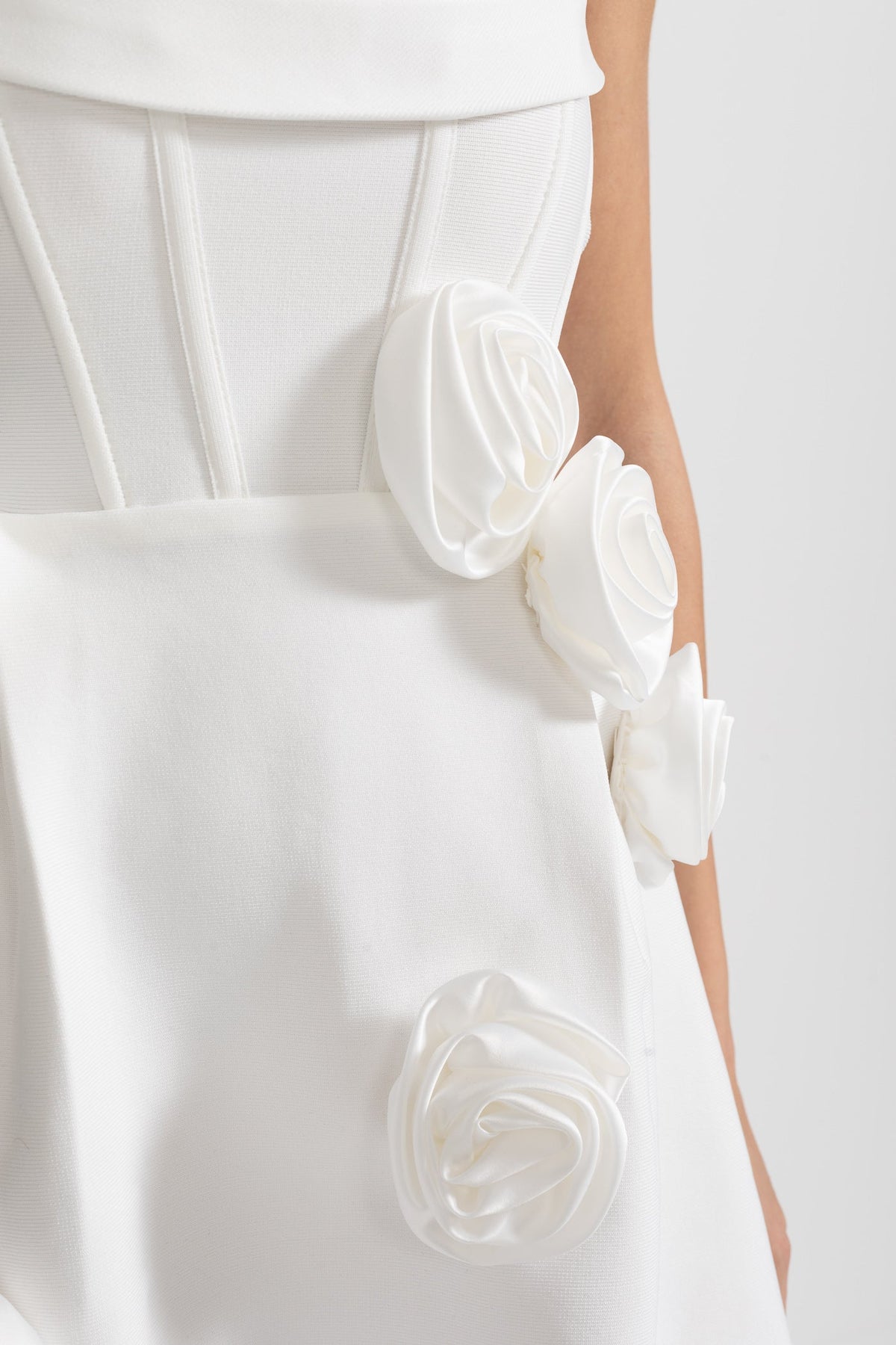 Strapless Mini Dress with Sculptural Floral Appliqués - White