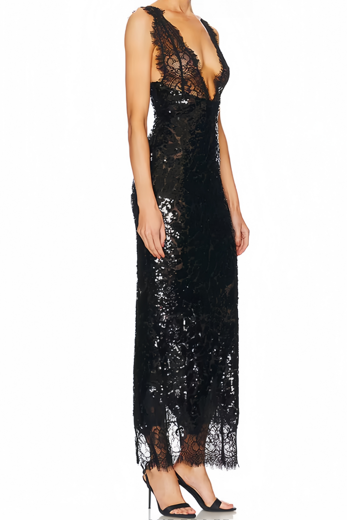 Ava Black Lace Panel Sequined Maxi Dress (Final Sale-US Only)