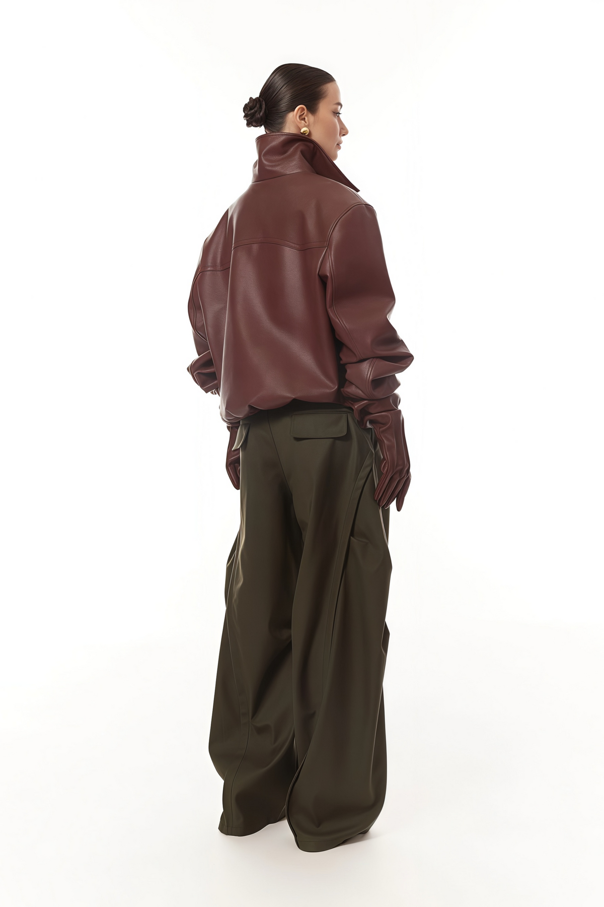 Harbor Burgundy Pebbled Leather Bomber Jacket