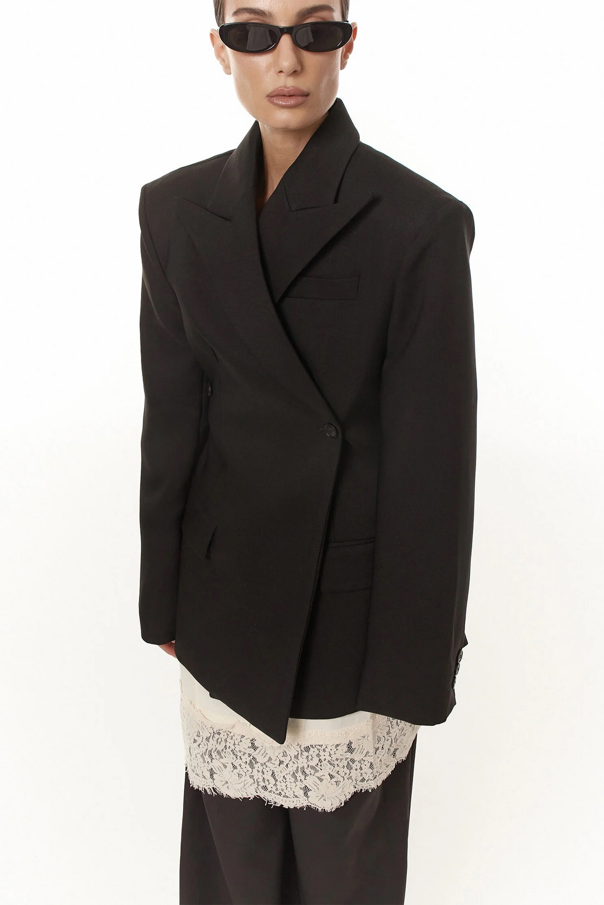 Dianthe Black Double-Breasted Oversize Blazer