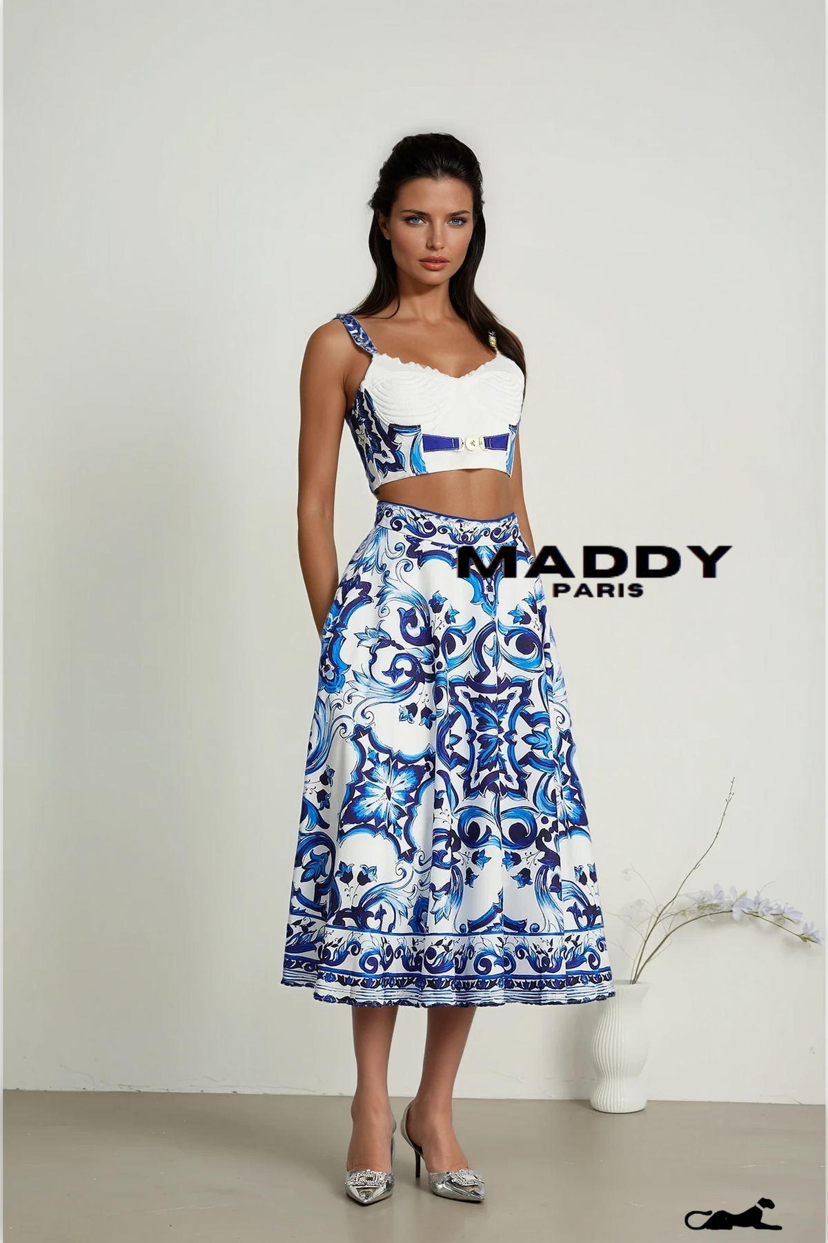 Allegra graphic-printed top & skirt matching set