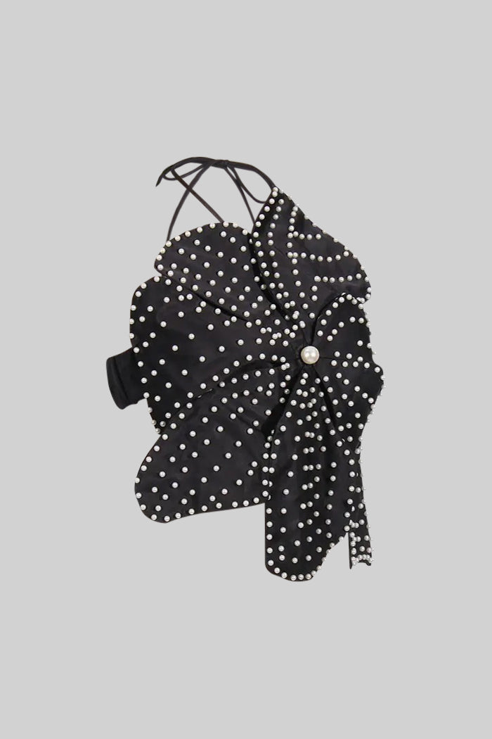Sleeveless 3D Floral Pearl Top - Black