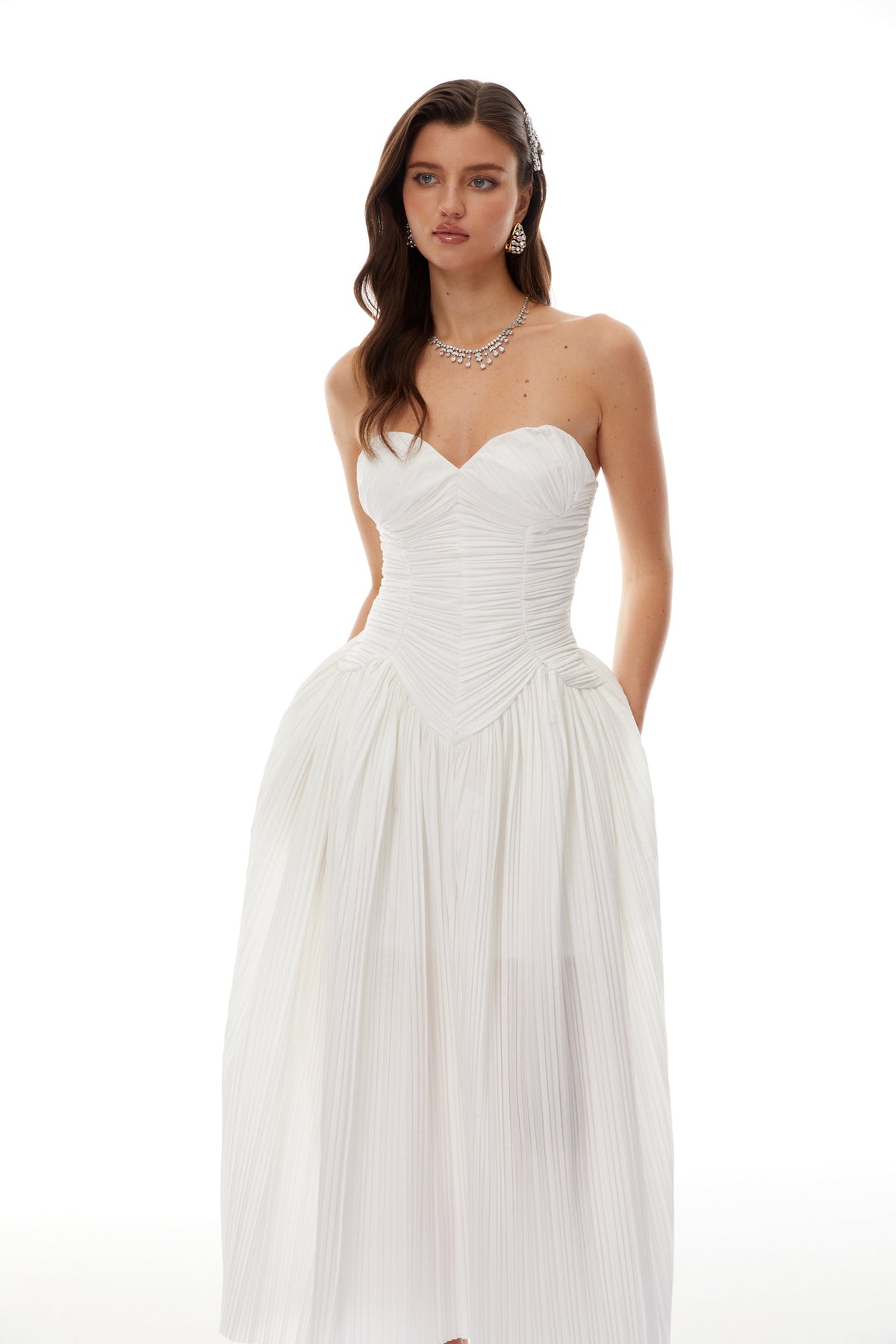 Ilinca White Off-Shoulder Ruched Maxi Dress (Final Sale-US Only)