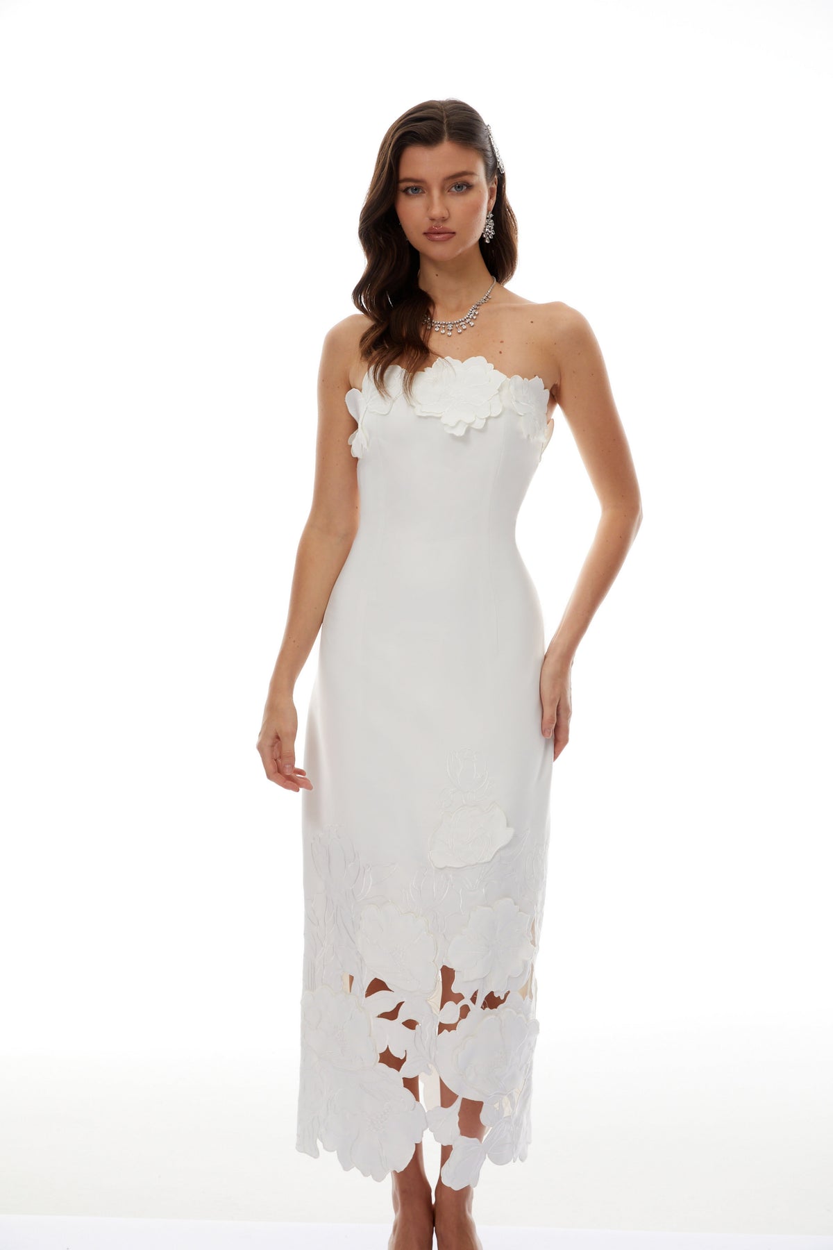 Inga White Strapless Floral Embroidered Maxi Dress