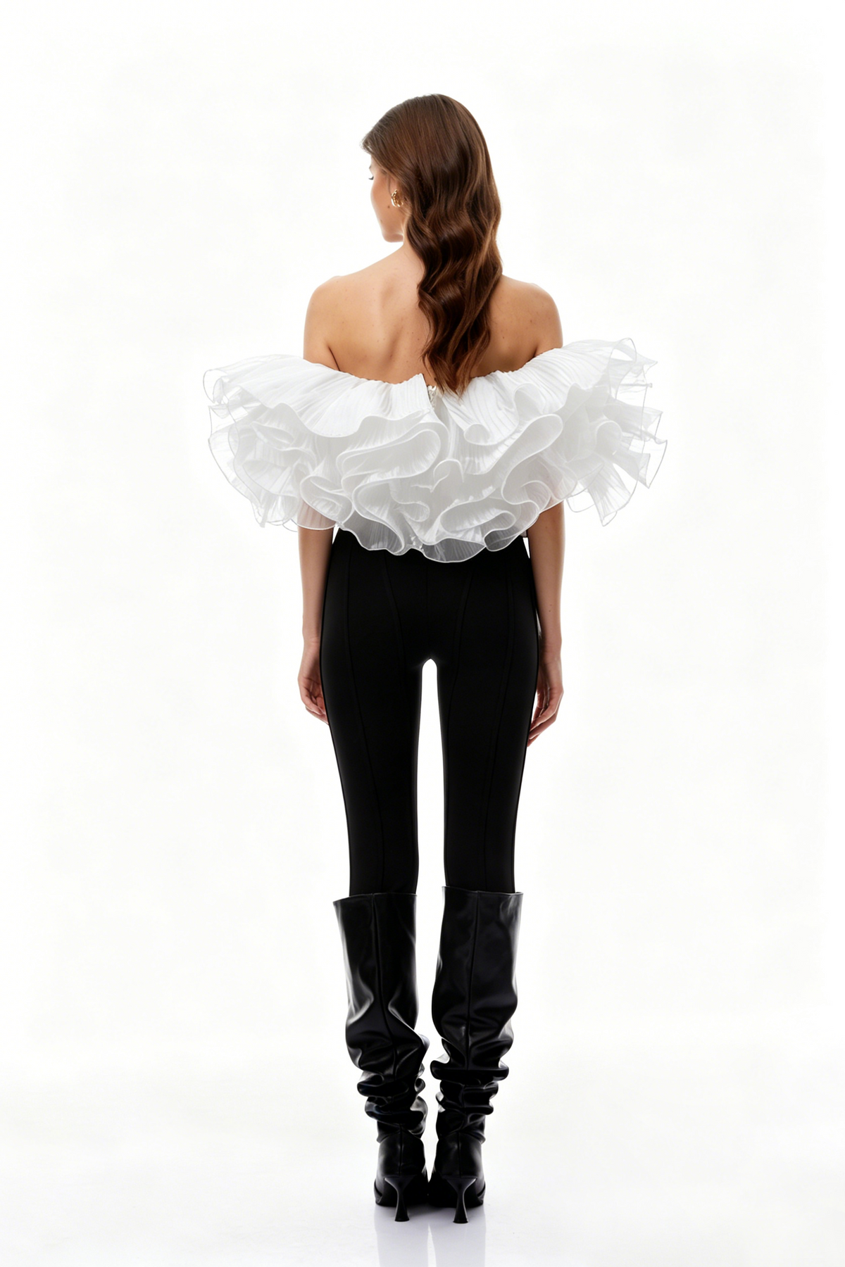 Inger White Pleated Ruffled Organza Top