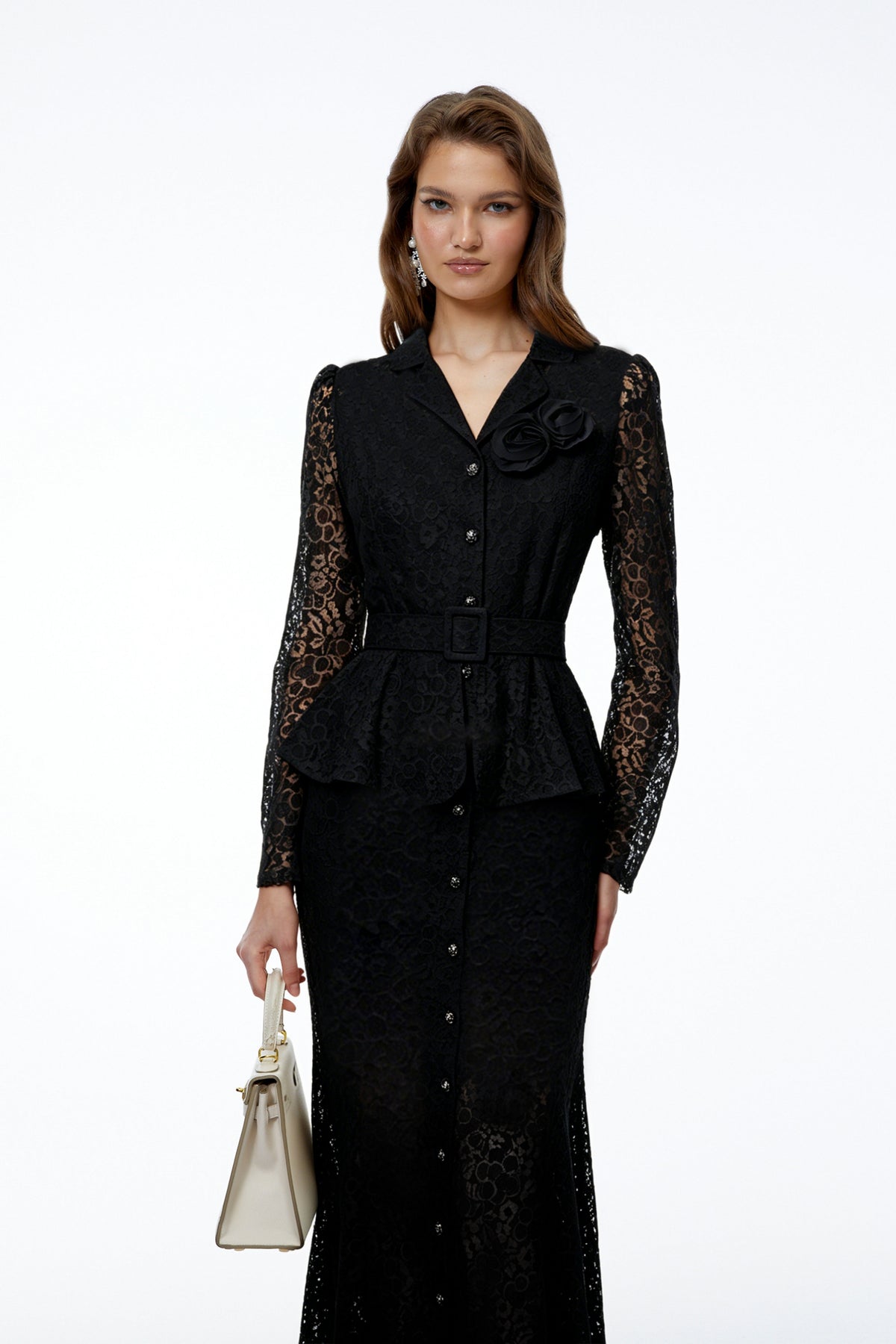 Iona Black Lace Maxi Dress with 3D Florals