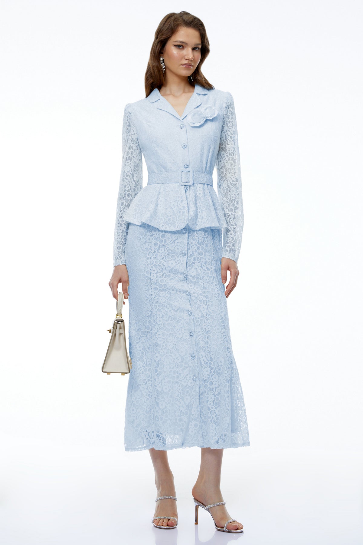 Iona Blue Lace Maxi Dress with 3D Florals
