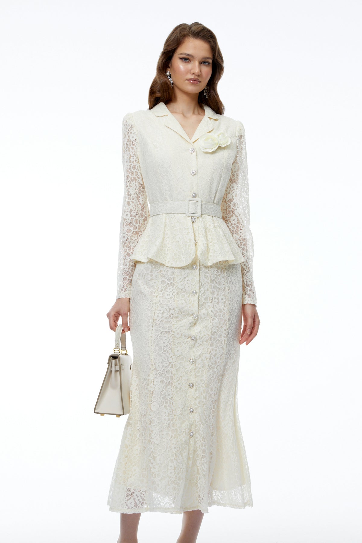 Iona Cream Lace Maxi Dress with 3D Florals