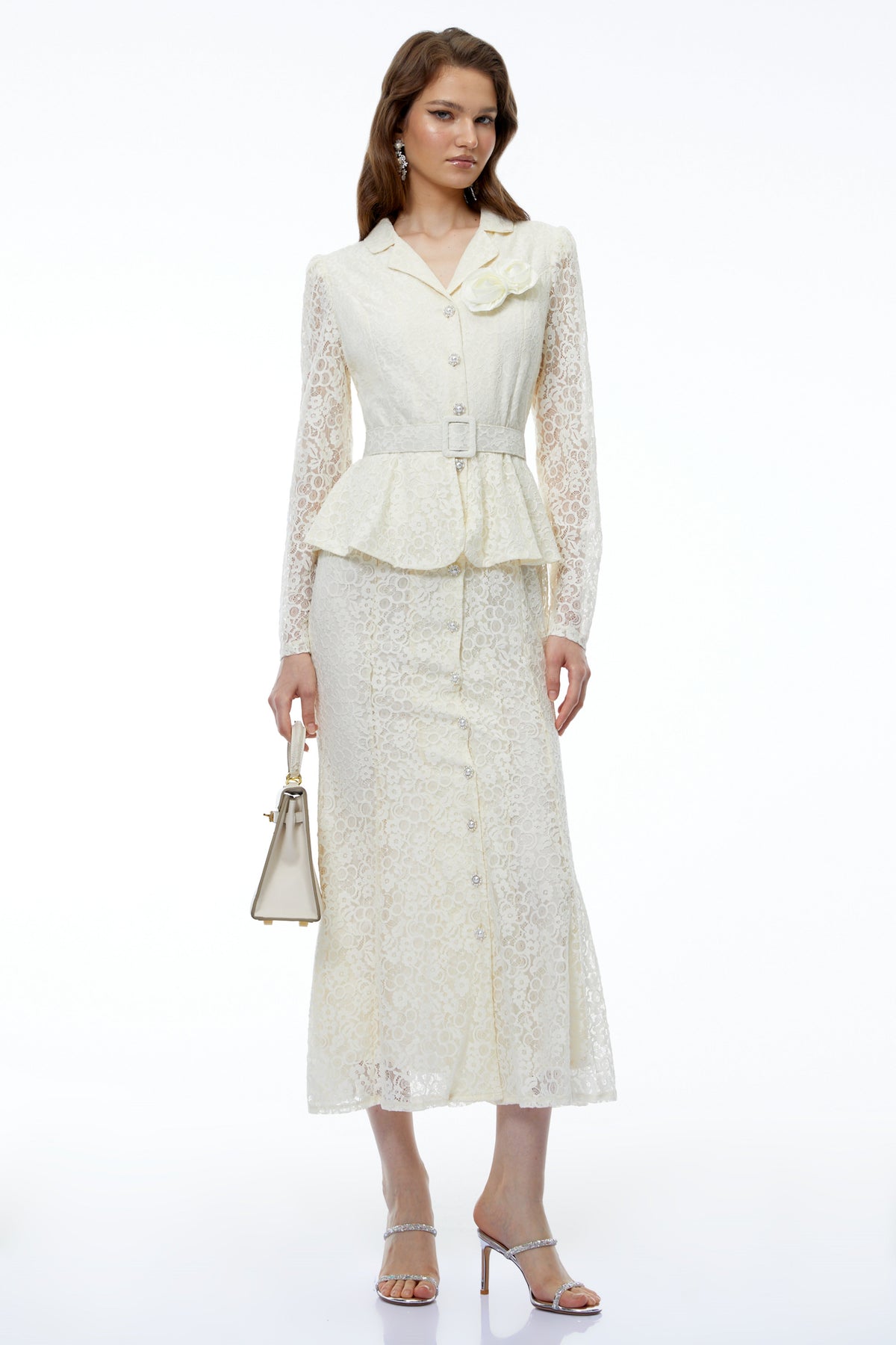 Iona Cream Lace Maxi Dress with 3D Florals