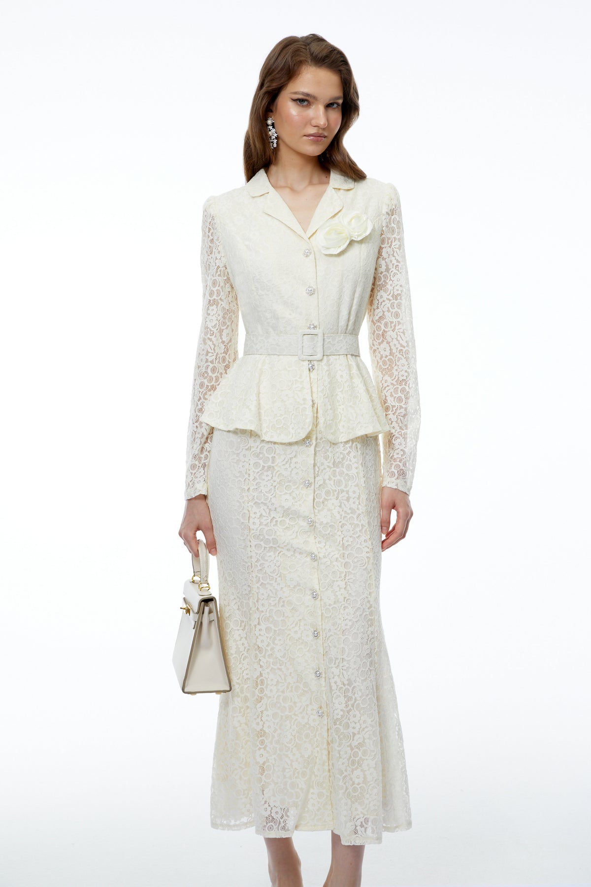 Iona Cream Lace Maxi Dress with 3D Florals