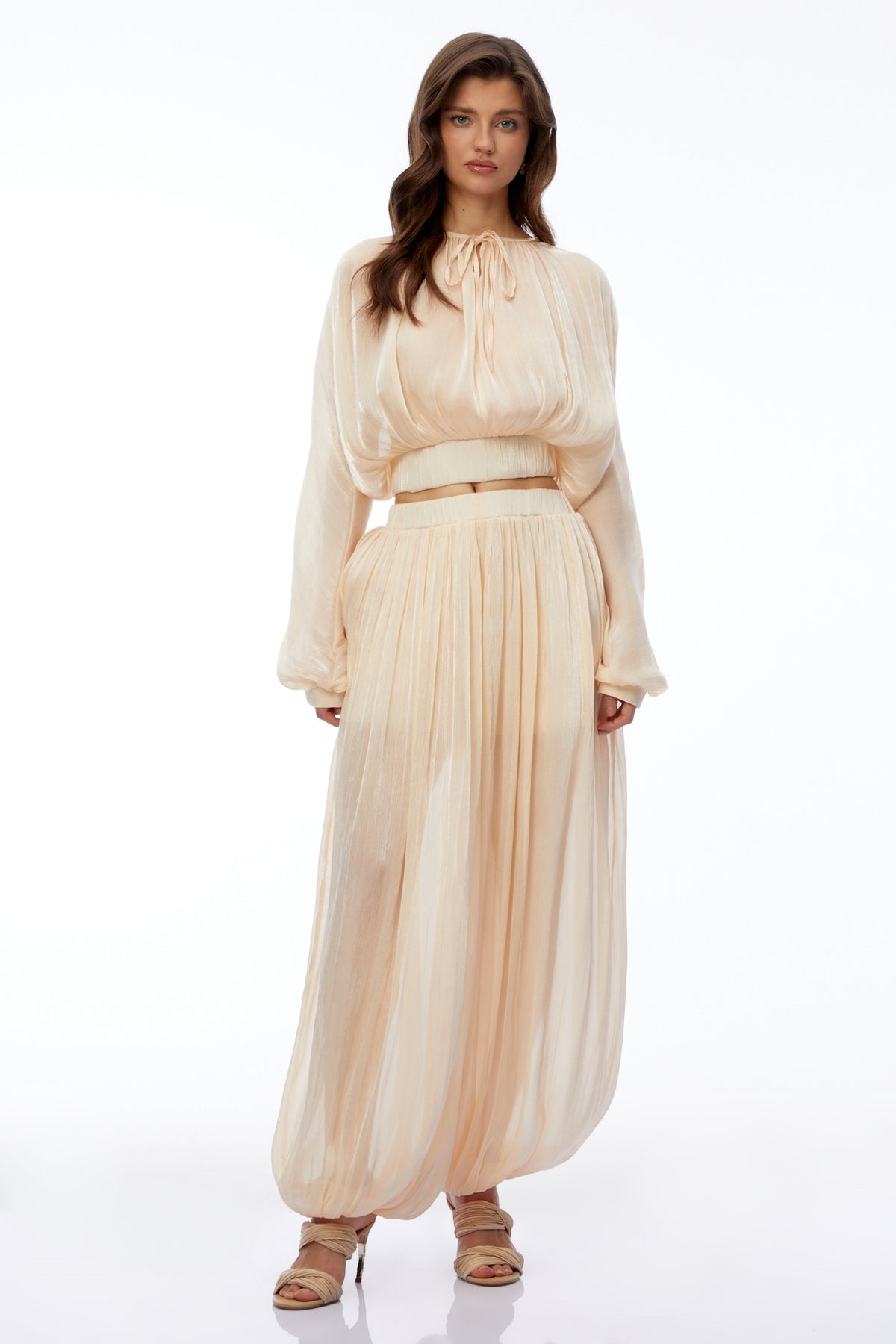 Irina Champagne Ruched Top & Trousers Set