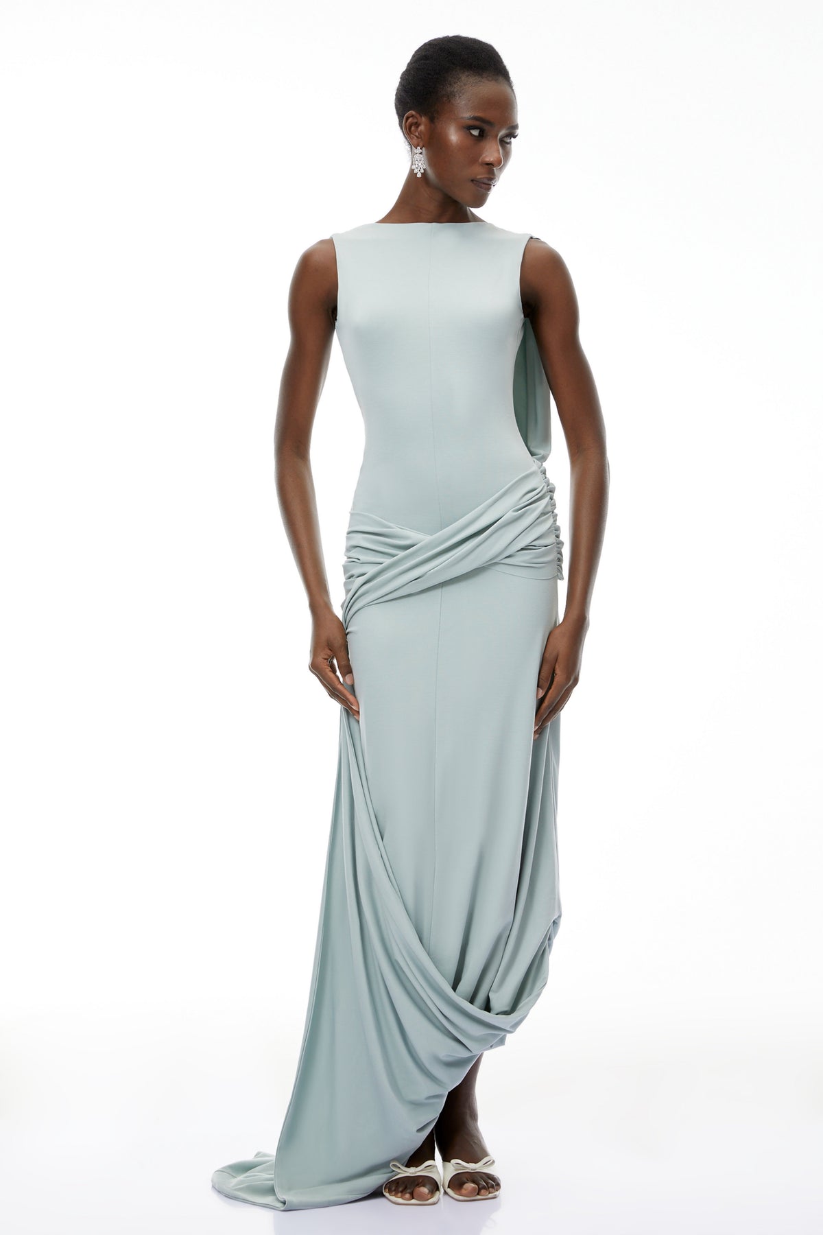 Isabella Mint Green Asymmetrical Maxi Dress
