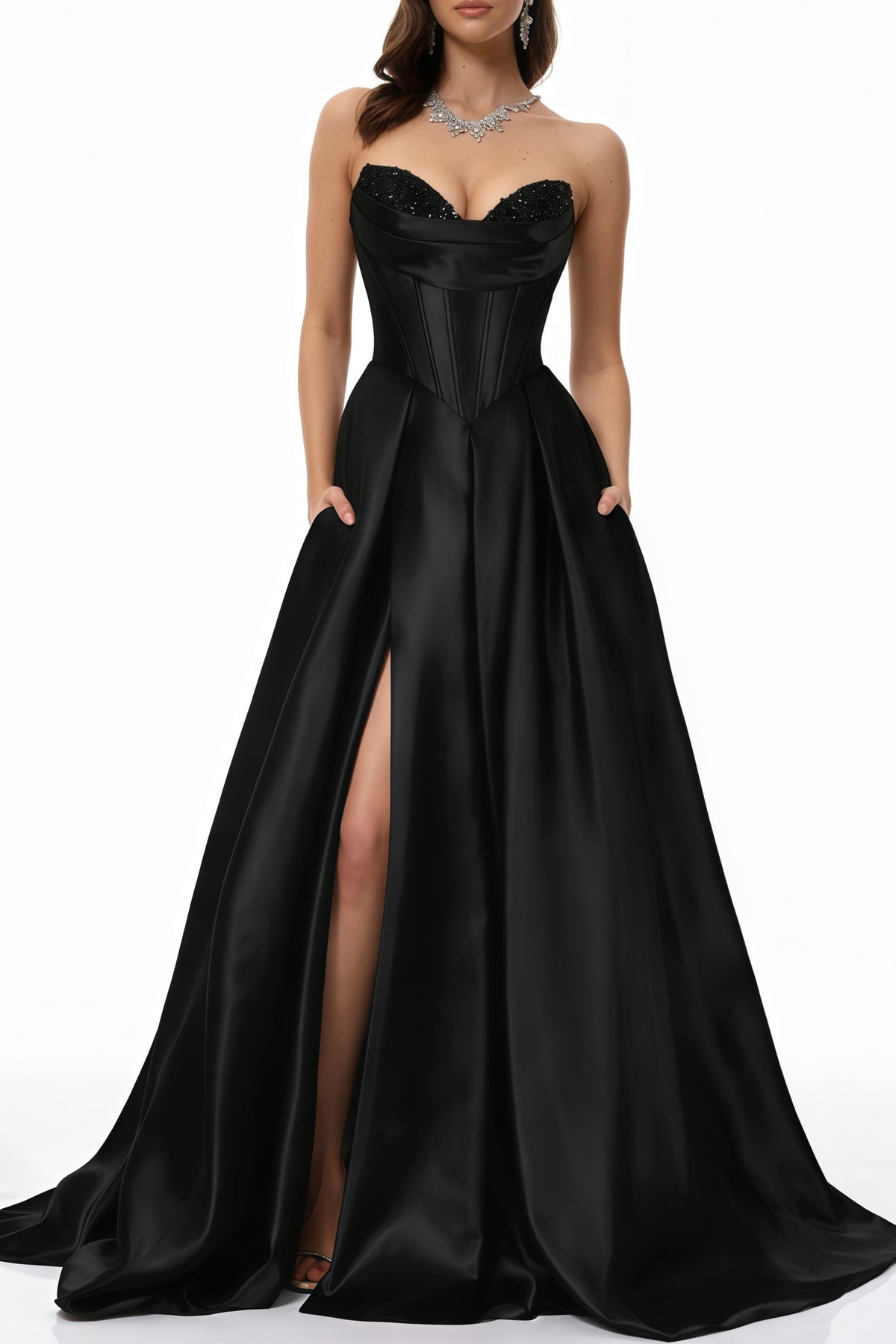Ivana Black Corset Bodice Maxi Gown