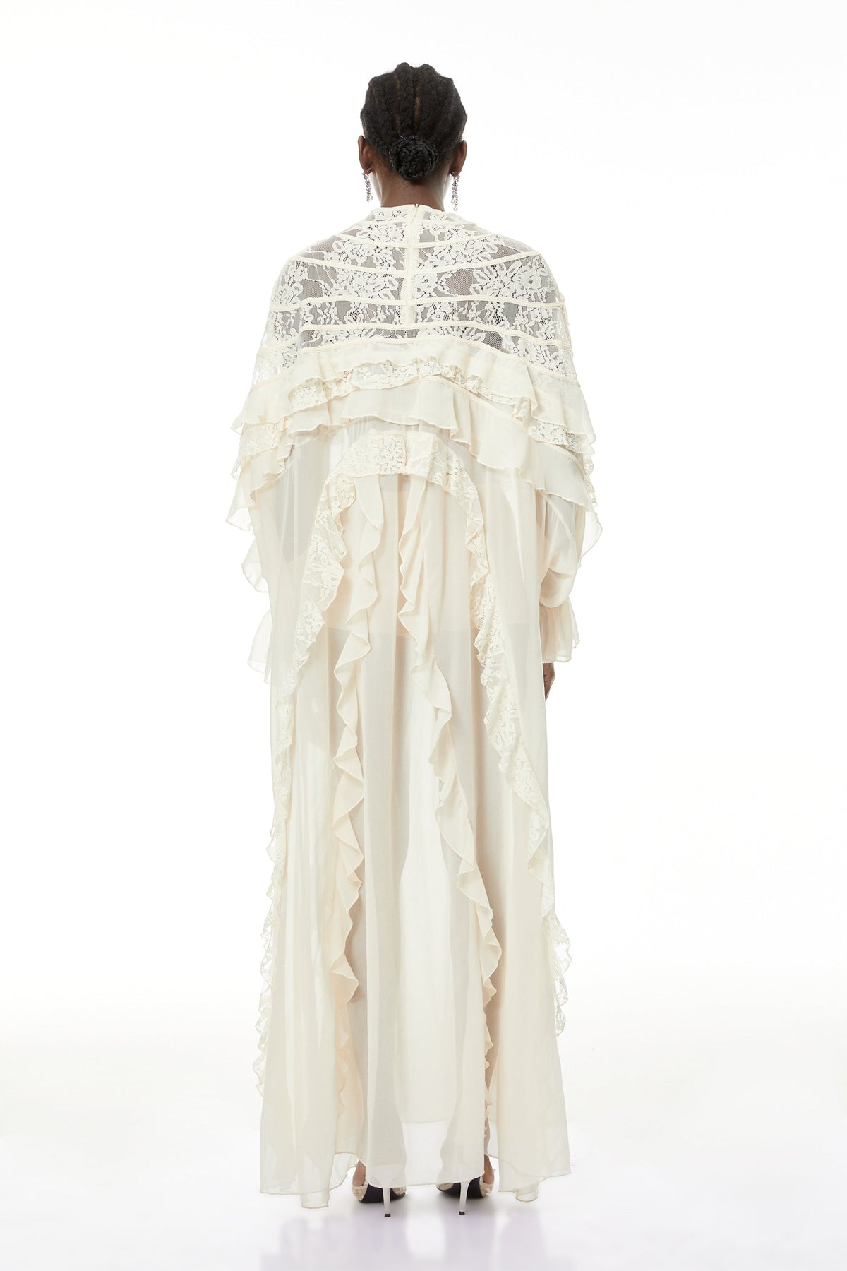 Ivana Neutrals Lace Ruched Maxi Dress