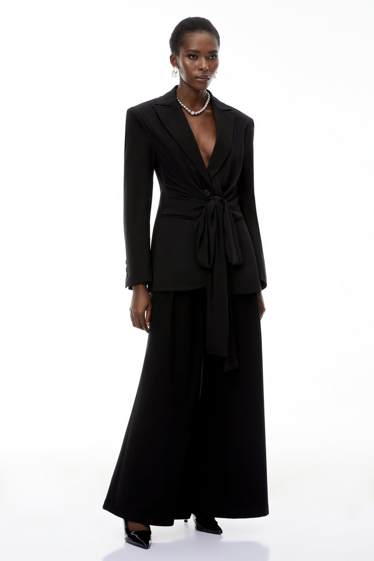 Jasmine Black Belted Wrap Blazer with Tie