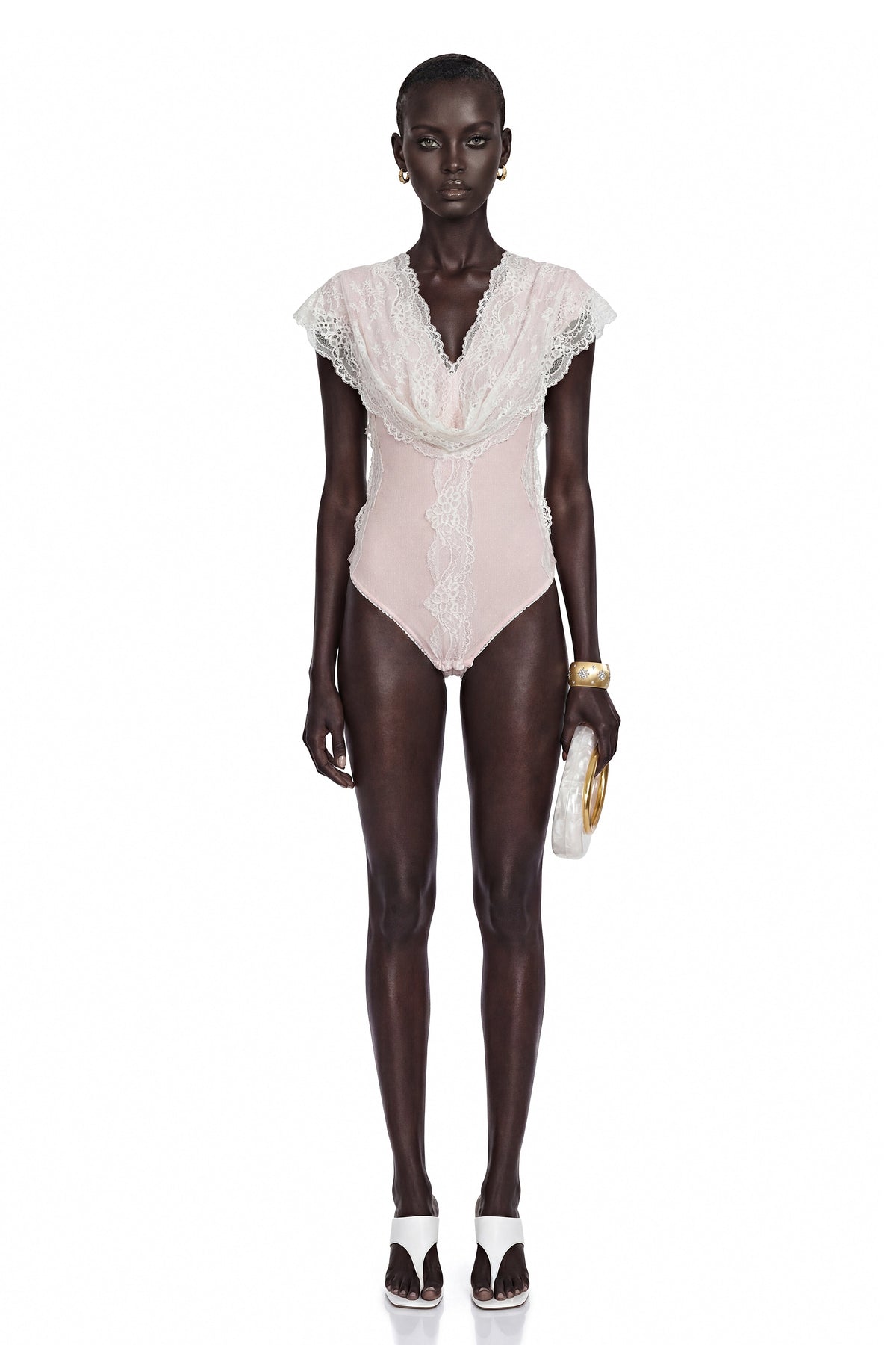 Jasmine Blush Pink Bodysuit With Lace Panels
