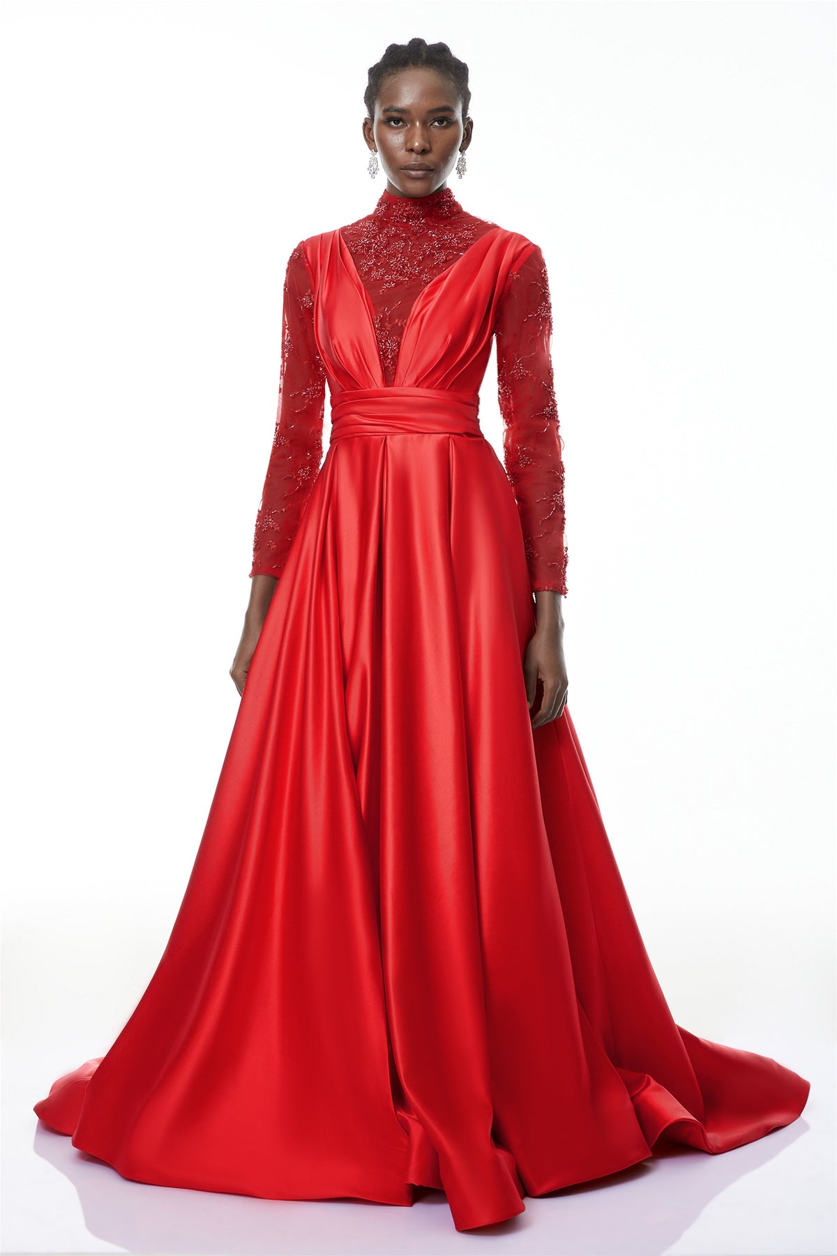 Jelena Red Embellished Satin Maxi Gown (Final Sale)