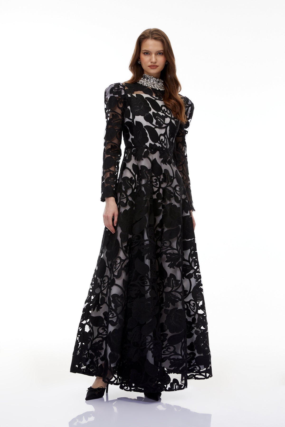 Jocasta Black Floral Embellished Maxi Dress