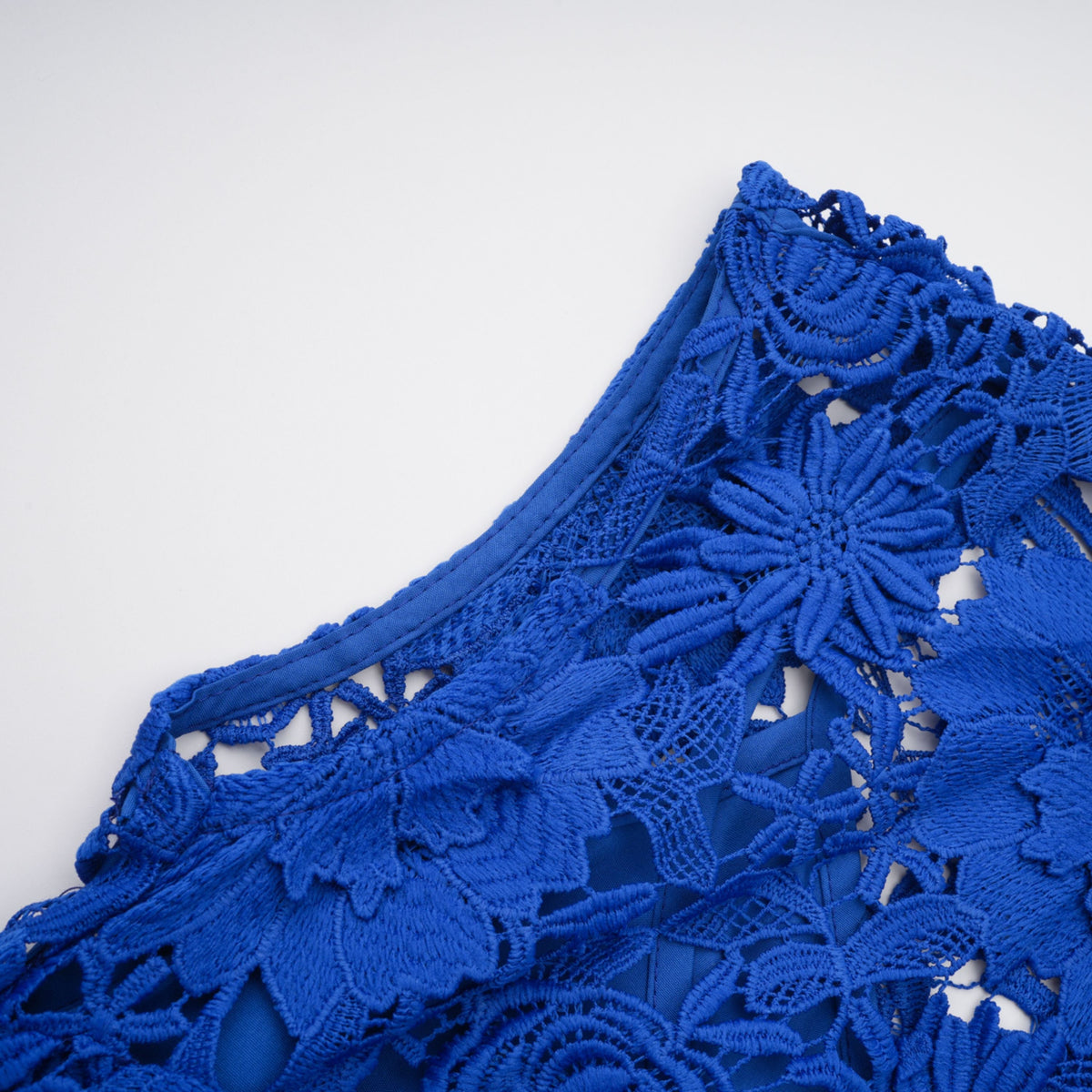 Jochebed Blue Floral Appliqué Maxi Dress with Cut-Outs