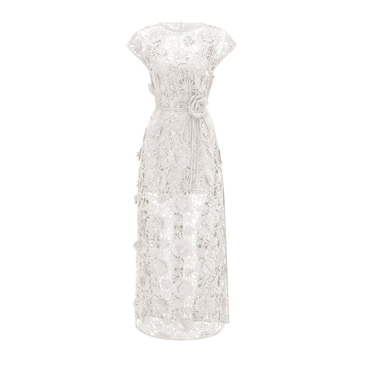 Jochebed White Floral Appliqué Maxi Dress witn Cut-Outs