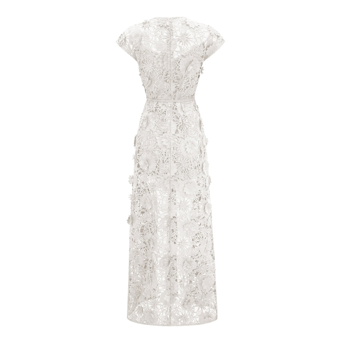 Jochebed White Floral Appliqué Maxi Dress witn Cut-Outs