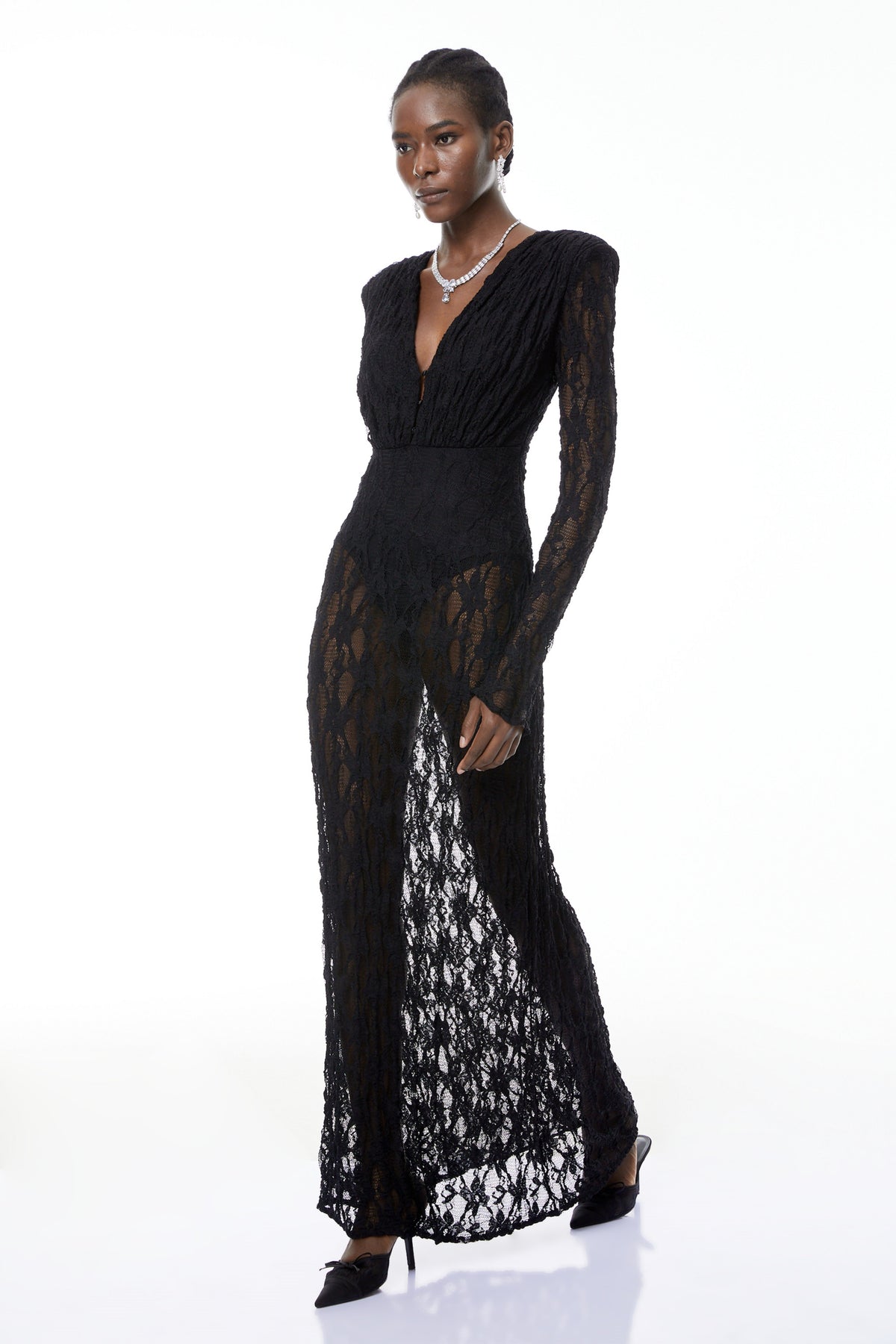 Johanna Black Semi-Sheer Lace Maxi Dress