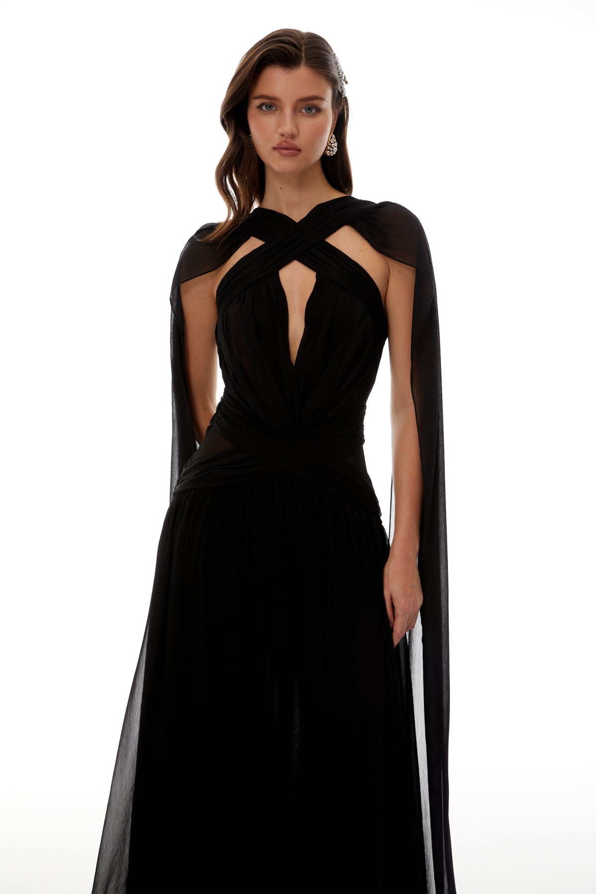 Jorge Black Open Back Ribbon Maxi Dress