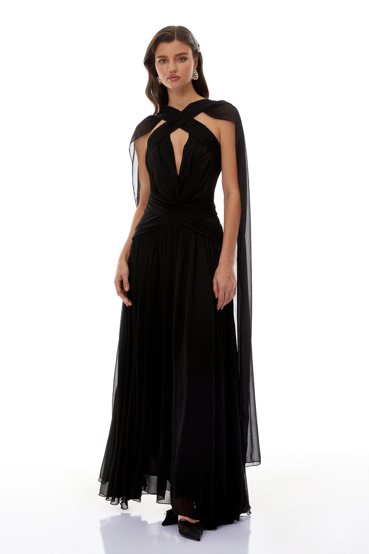 Jorge Black Open Back Ribbon Maxi Dress