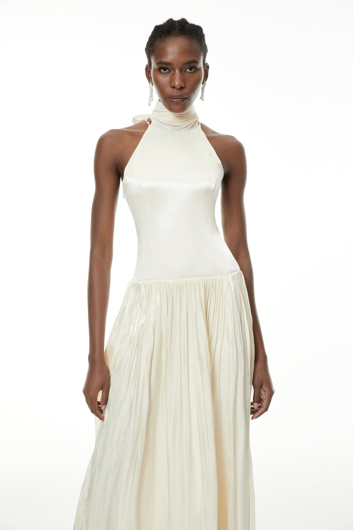 Jovita White Halterneck Pleated Maxi Dress (Final Sale)